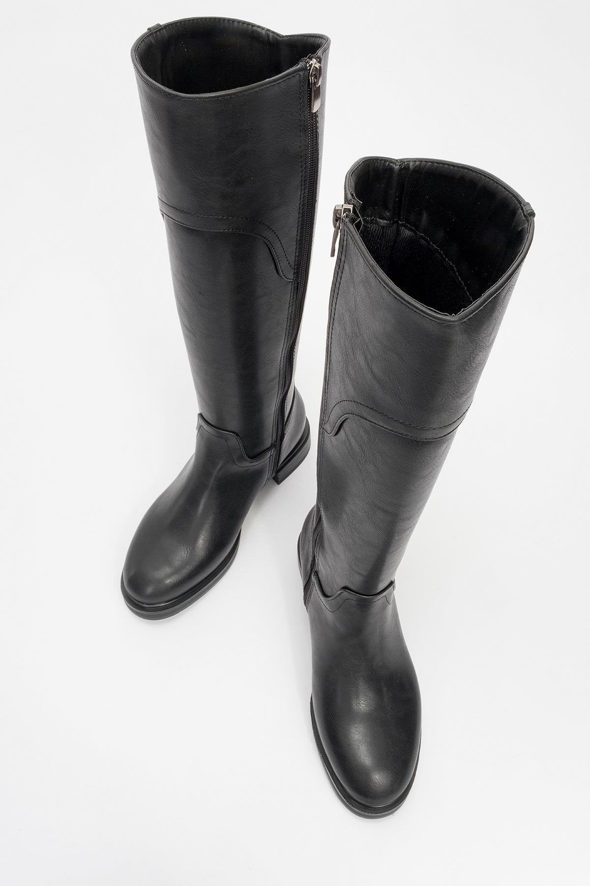 Michel - Black Riding Boot – side view showing leather, black, Vowalisse