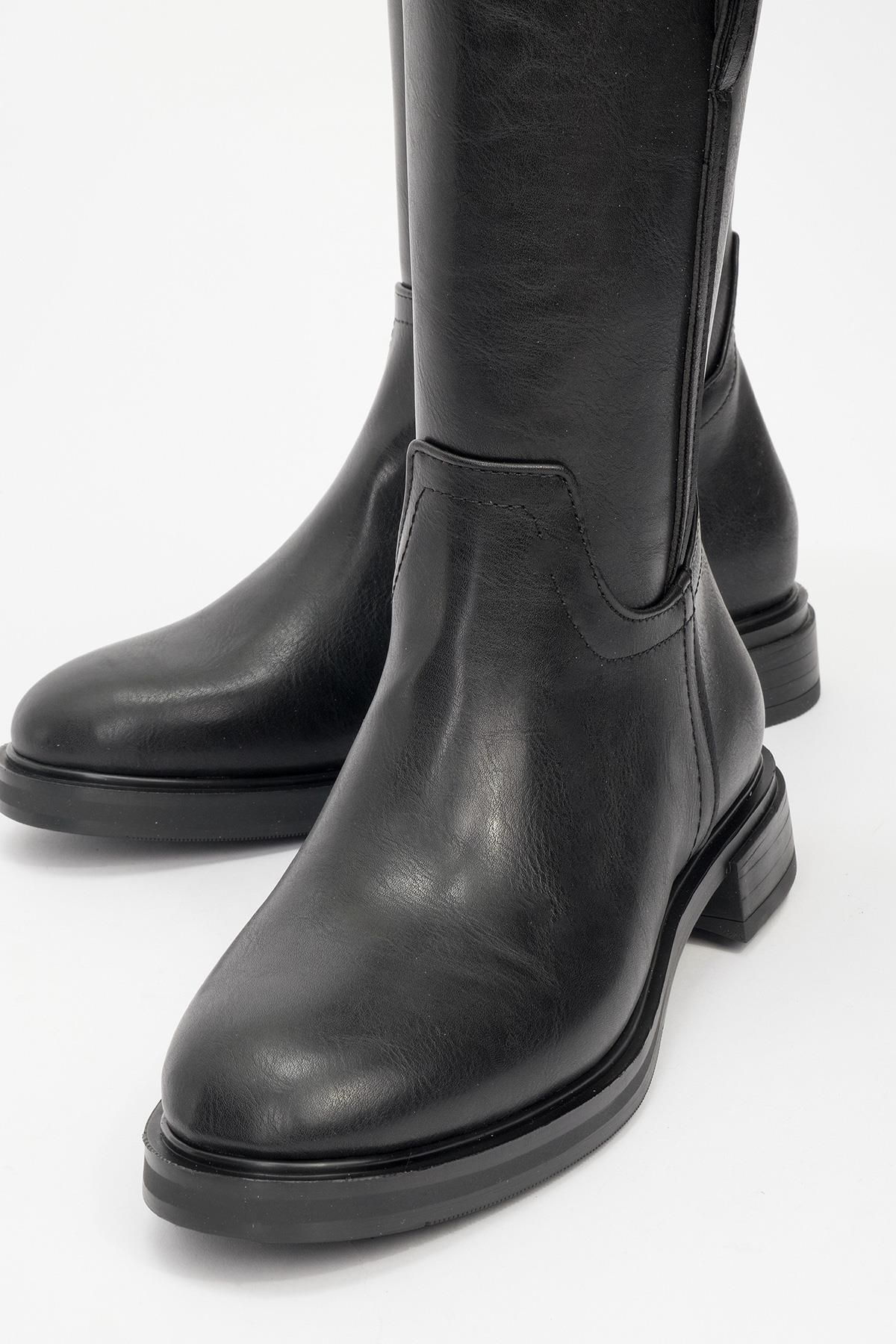 Michel - Black Riding Boot – detail view showing leather, black, Vowalisse