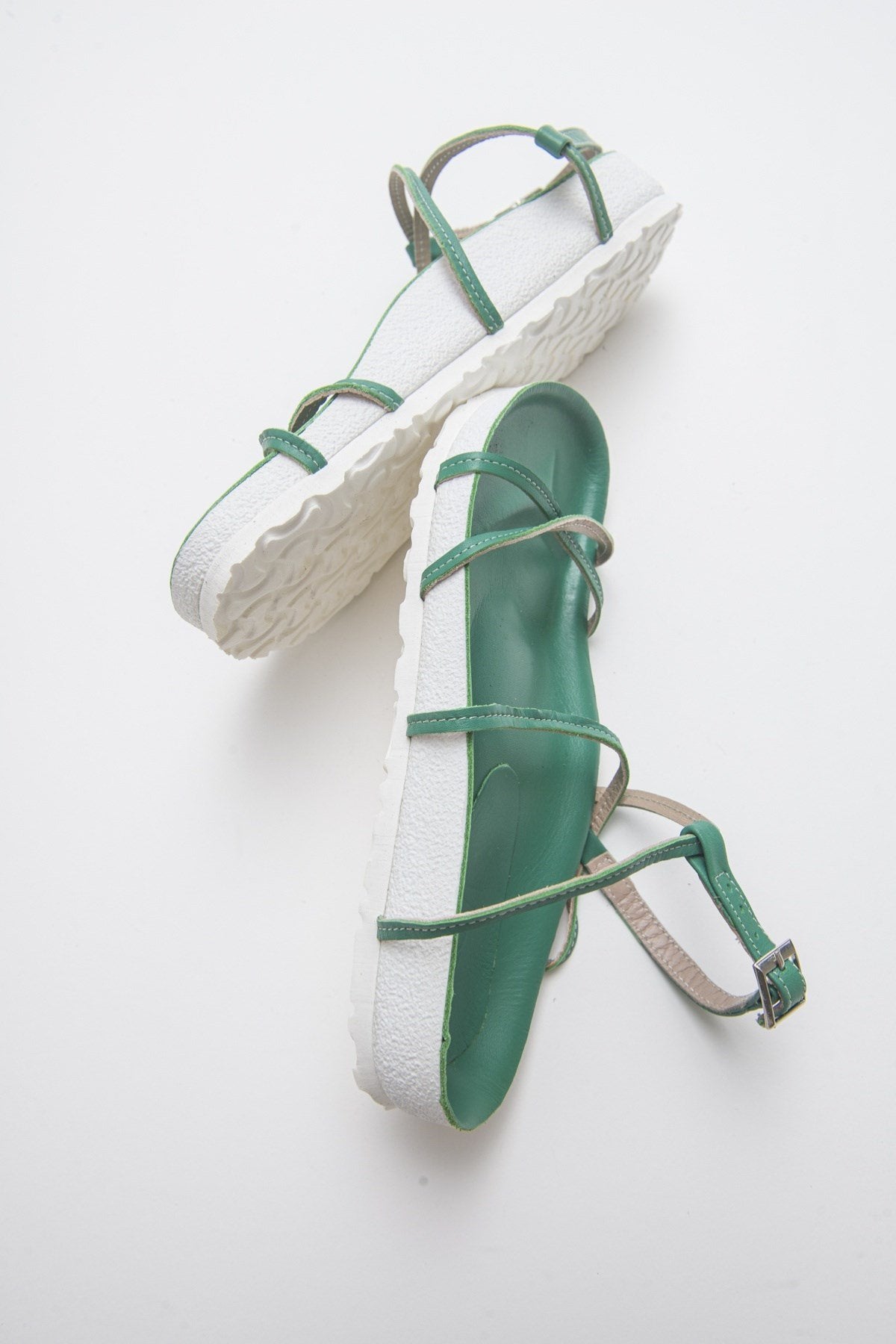 Muse - Green Genuine Leather Sandal – detail view showing leather, green, Vowalisse