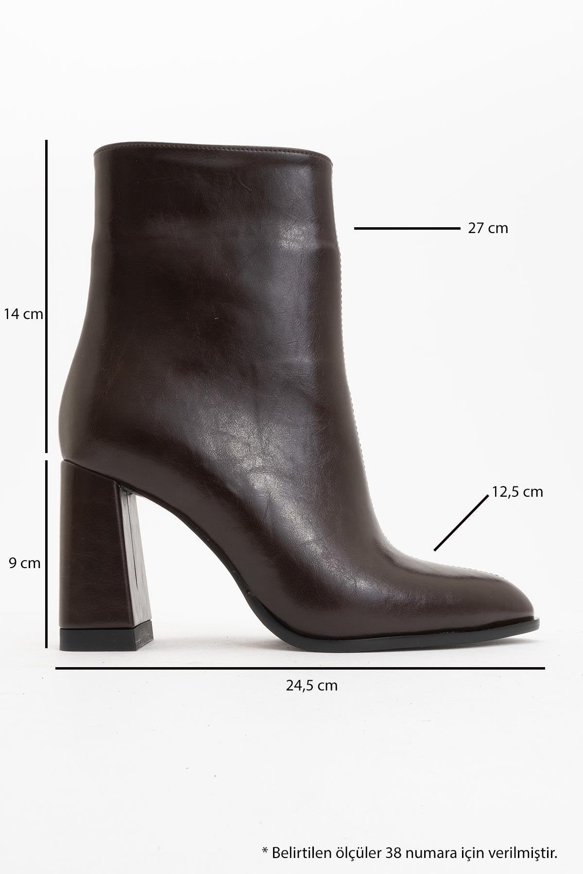Jewel Brown High Heel Boot – back view showing leather, red, Vowalisse