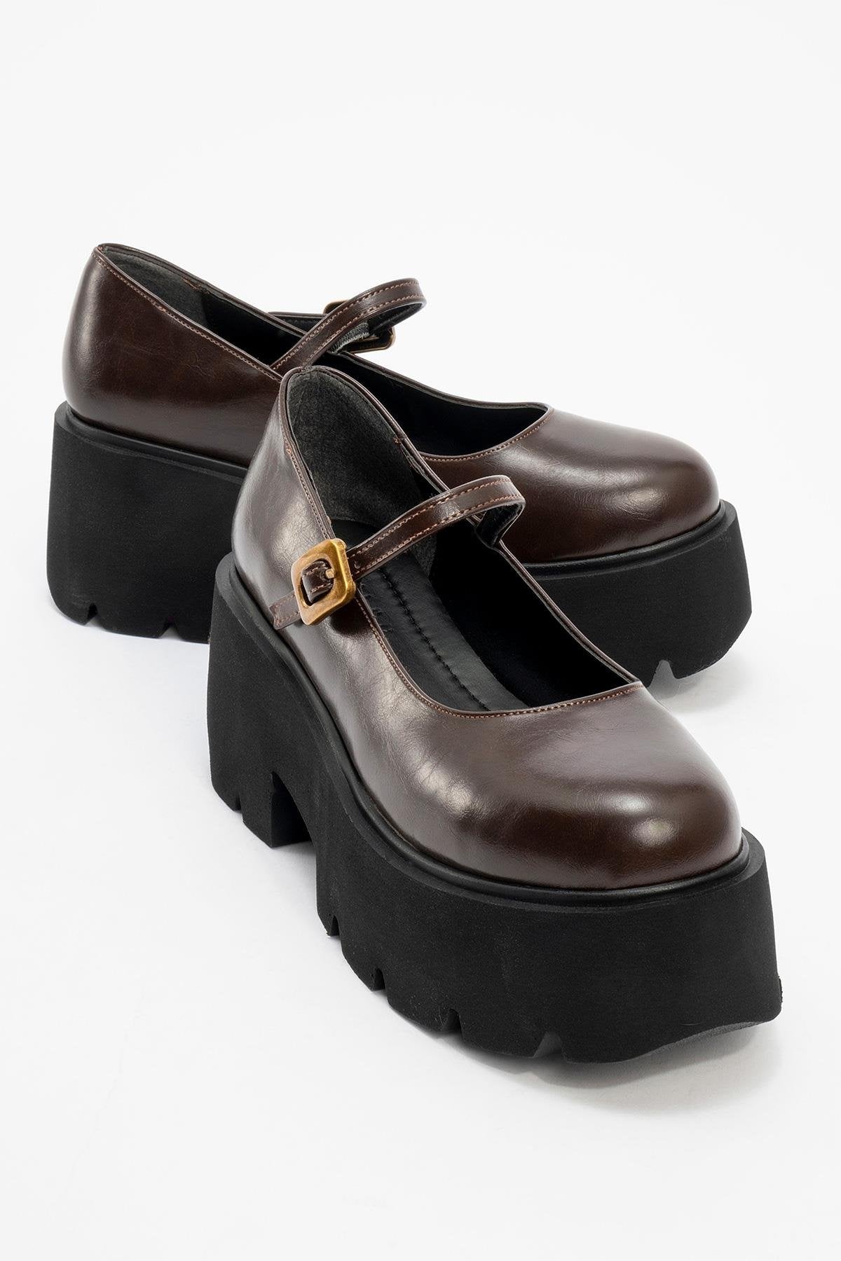 Linley Brown Platform Loafer – front three-quarter view showing leather, gold, Vowalisse