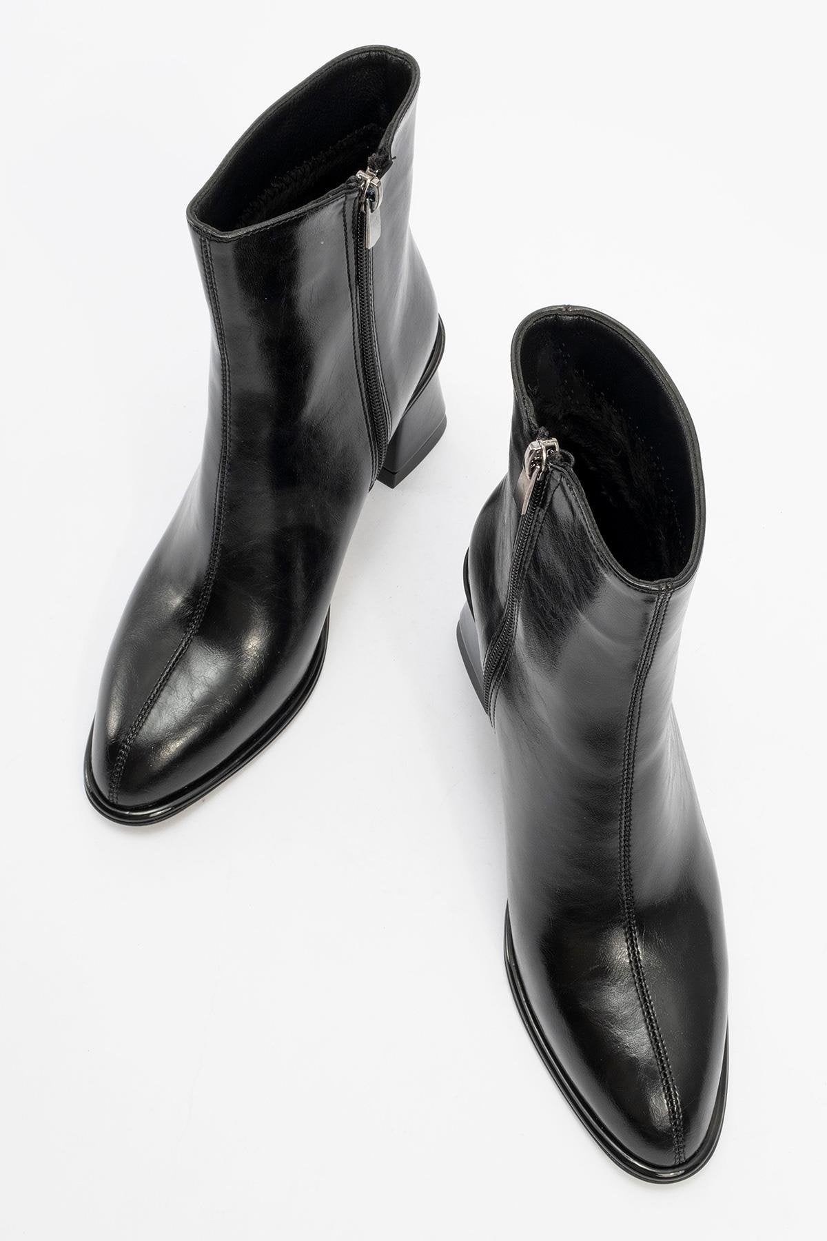 Alba Black Block Heel Boot – side view showing leather, black, Vowalisse
