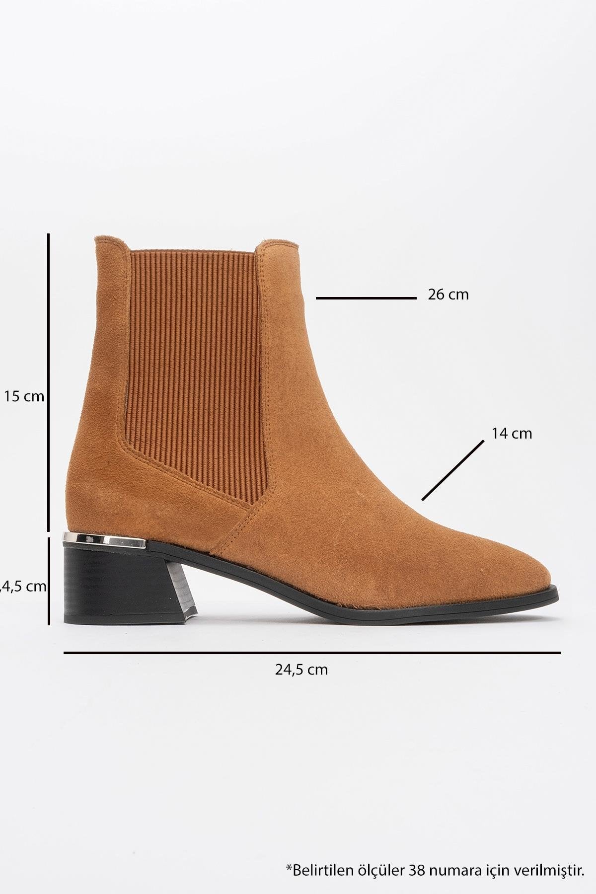 Neiva Cognac Brown Suede Leather Chelsea Boot – heel view showing leather, suede, red, Vowalisse