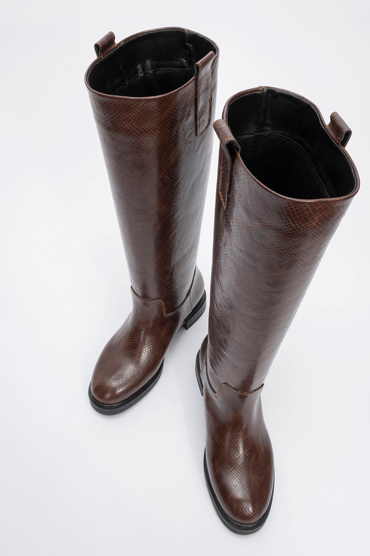Alaska Brown Pattern Western Boot – side view showing leather, Vowalisse