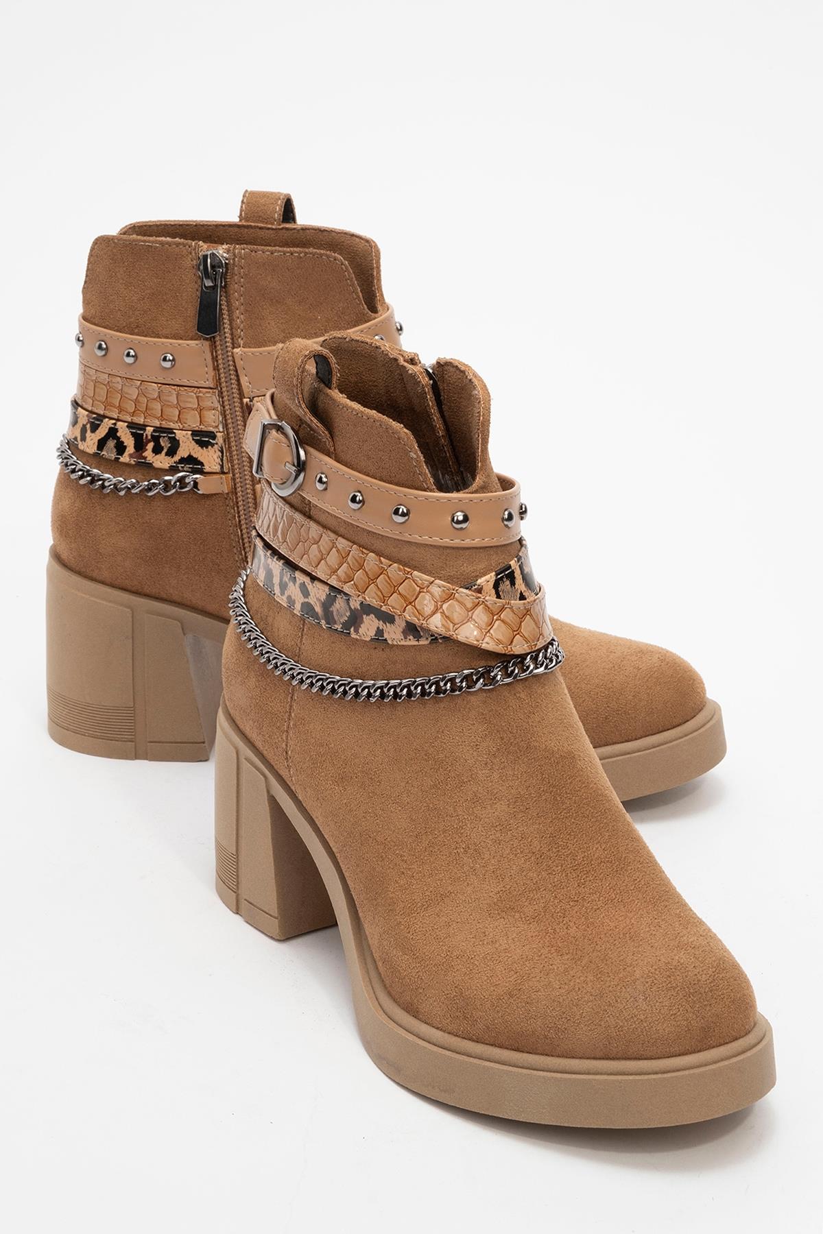 Boliva - Cognac Belted Chain Boot – front three-quarter view showing leather, Vowalisse