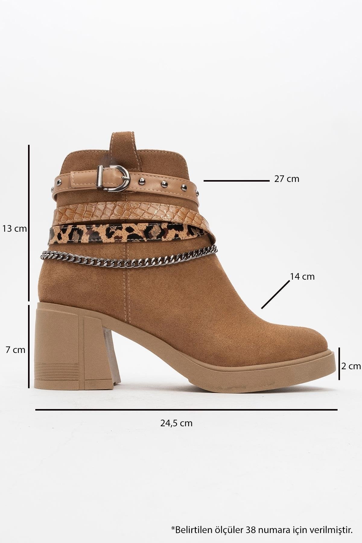 Boliva - Cognac Belted Chain Boot – heel view showing leather, Vowalisse