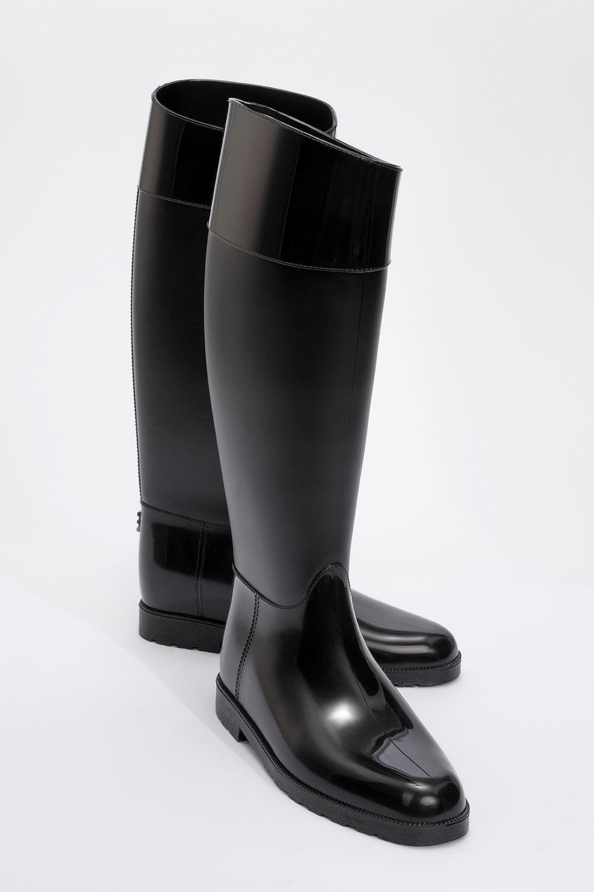 Marge - Black Rain Boot – front three-quarter view showing black, Vowalisse