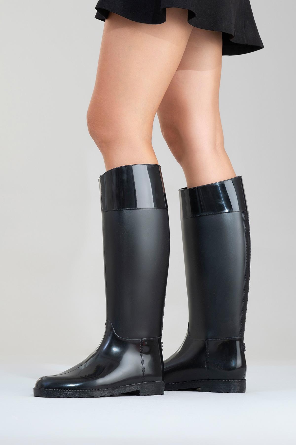 Marge - Black Rain Boot – top view showing black, Vowalisse