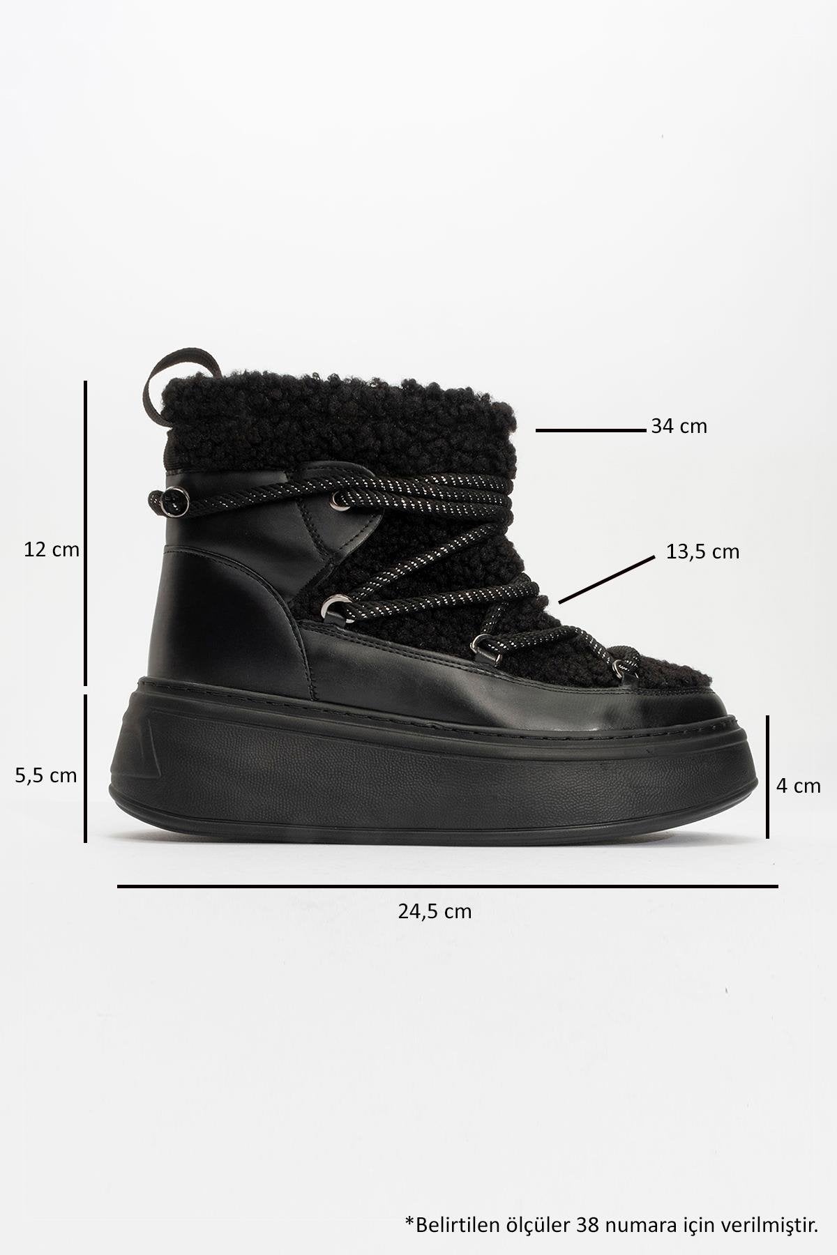 Dila Black Fur-Lined Winter Boot – heel view showing leather, black, Vowalisse