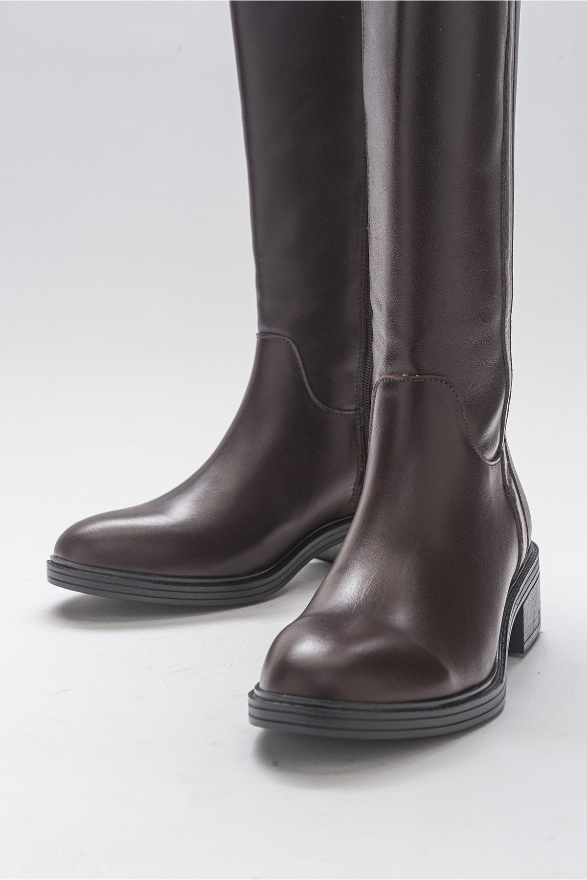 Acro Brown Leather Heeled Boot – back view showing leather, Vowalisse