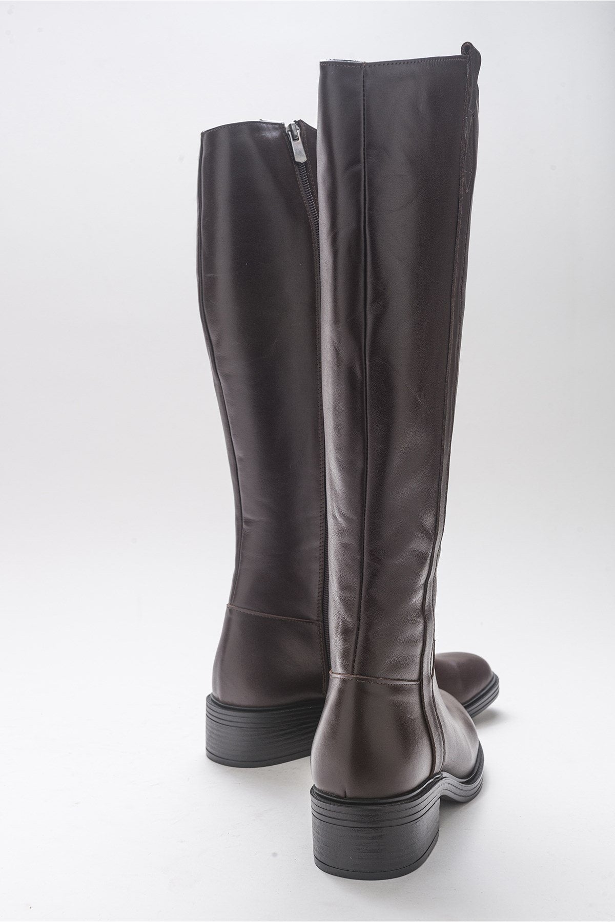 Acro Brown Leather Heeled Boot – top view showing leather, Vowalisse