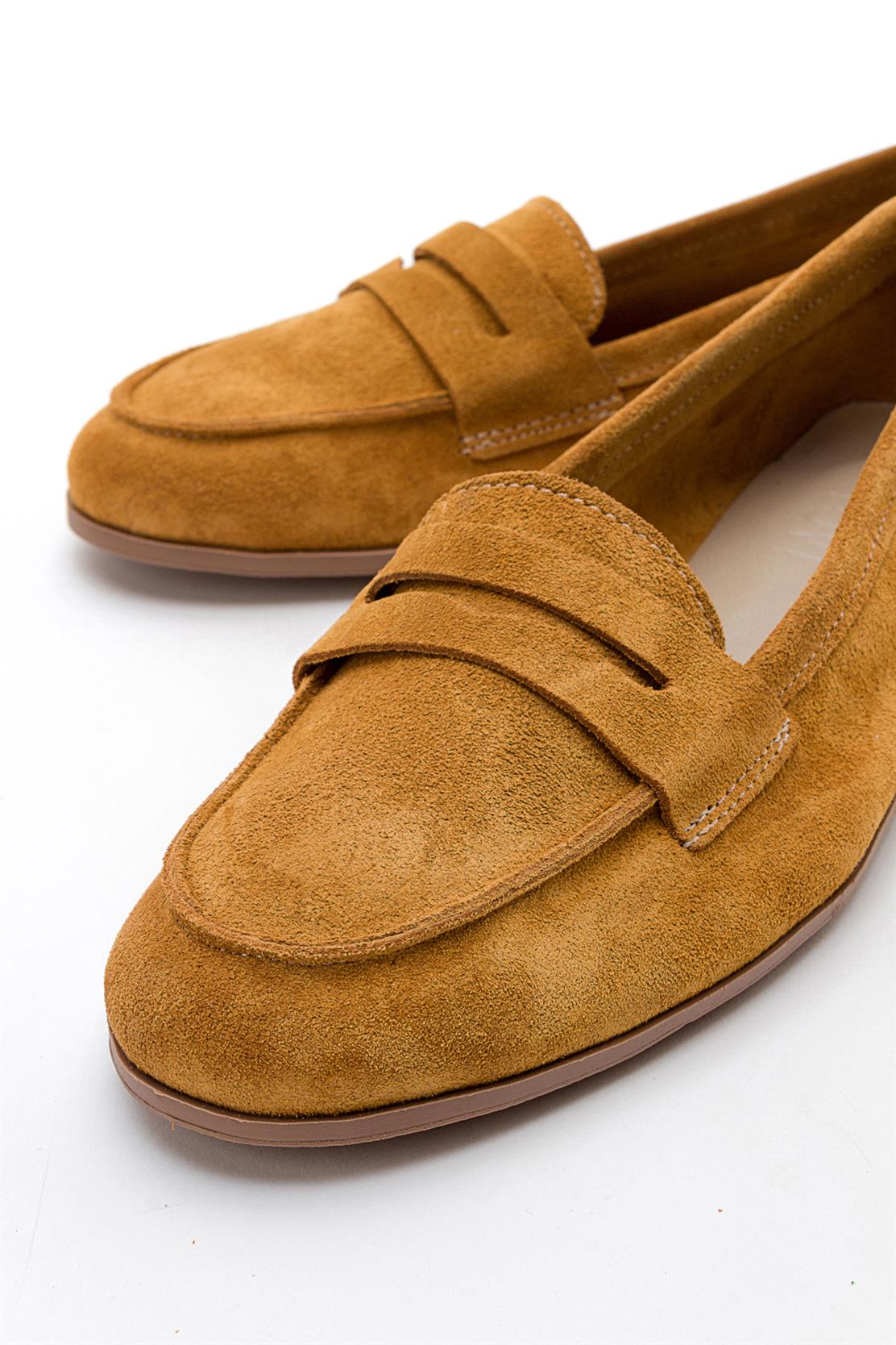 Dorothy - Mustard Suede Leather Loafers – side view showing leather, suede, Vowalisse