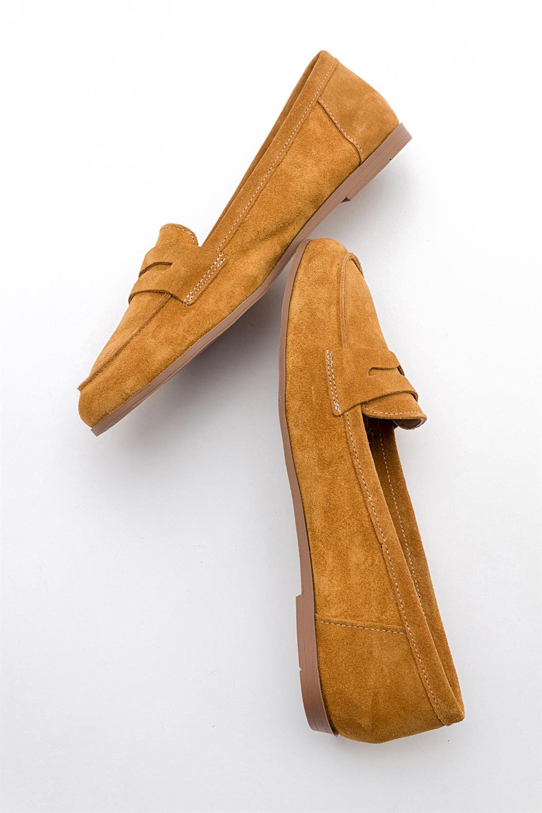 Dorothy - Mustard Suede Leather Loafers – back view showing leather, suede, Vowalisse