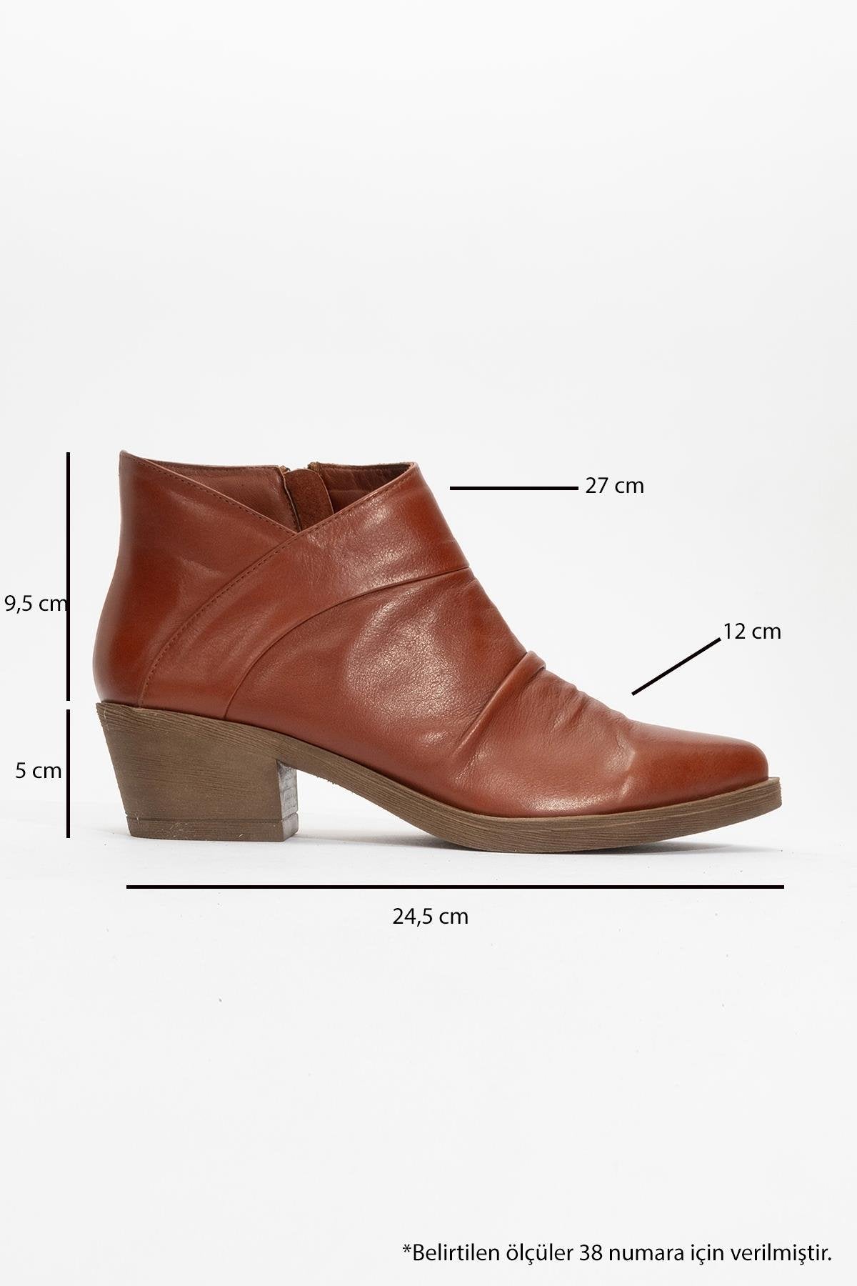 Rule - Dark Cognac Genuine Leather Chunky Heel Boot – heel view showing leather, Vowalisse