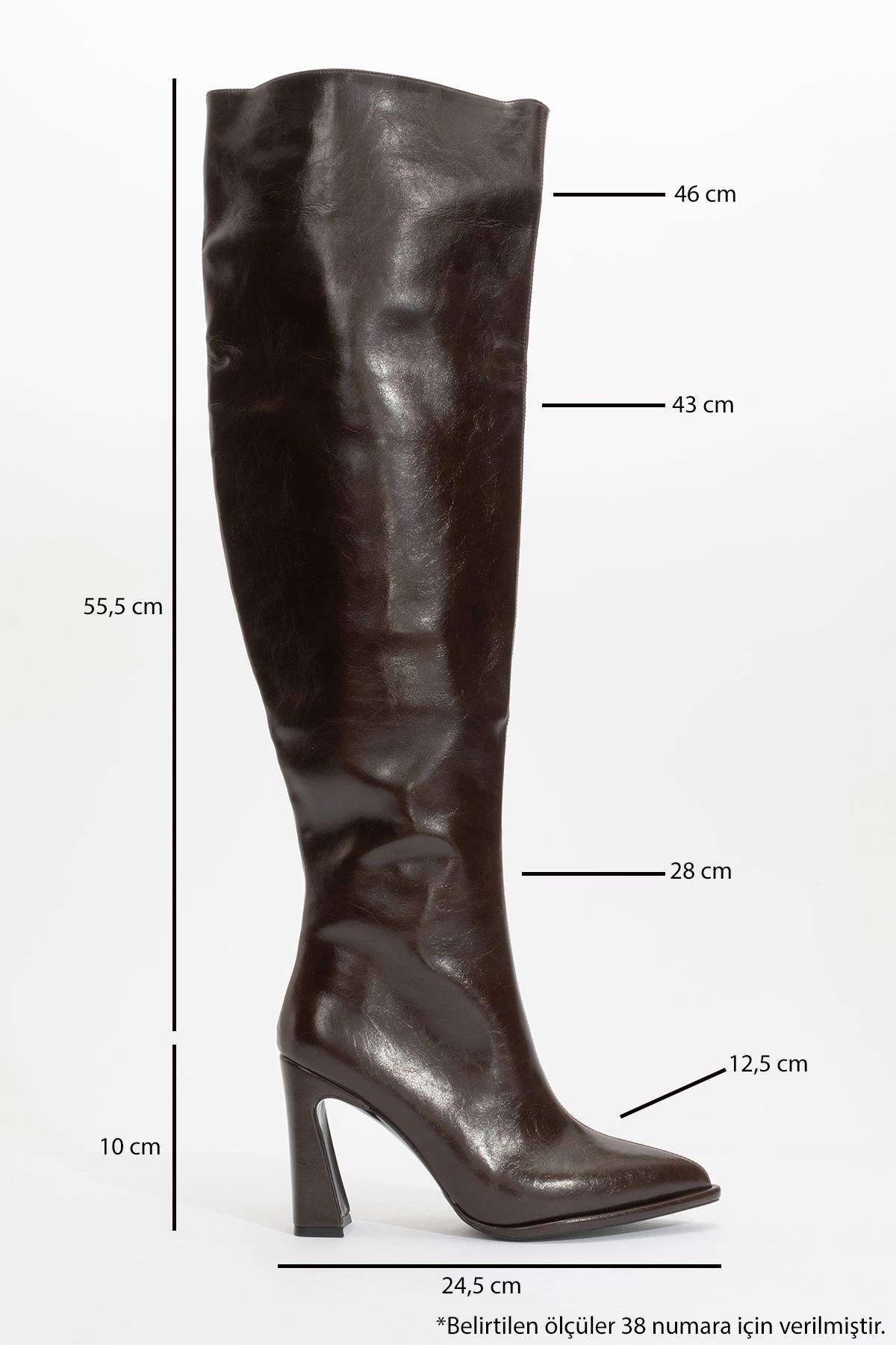 Lepa - Brown Chunky Heel Over-The-Knee Boot – heel view showing leather, Vowalisse