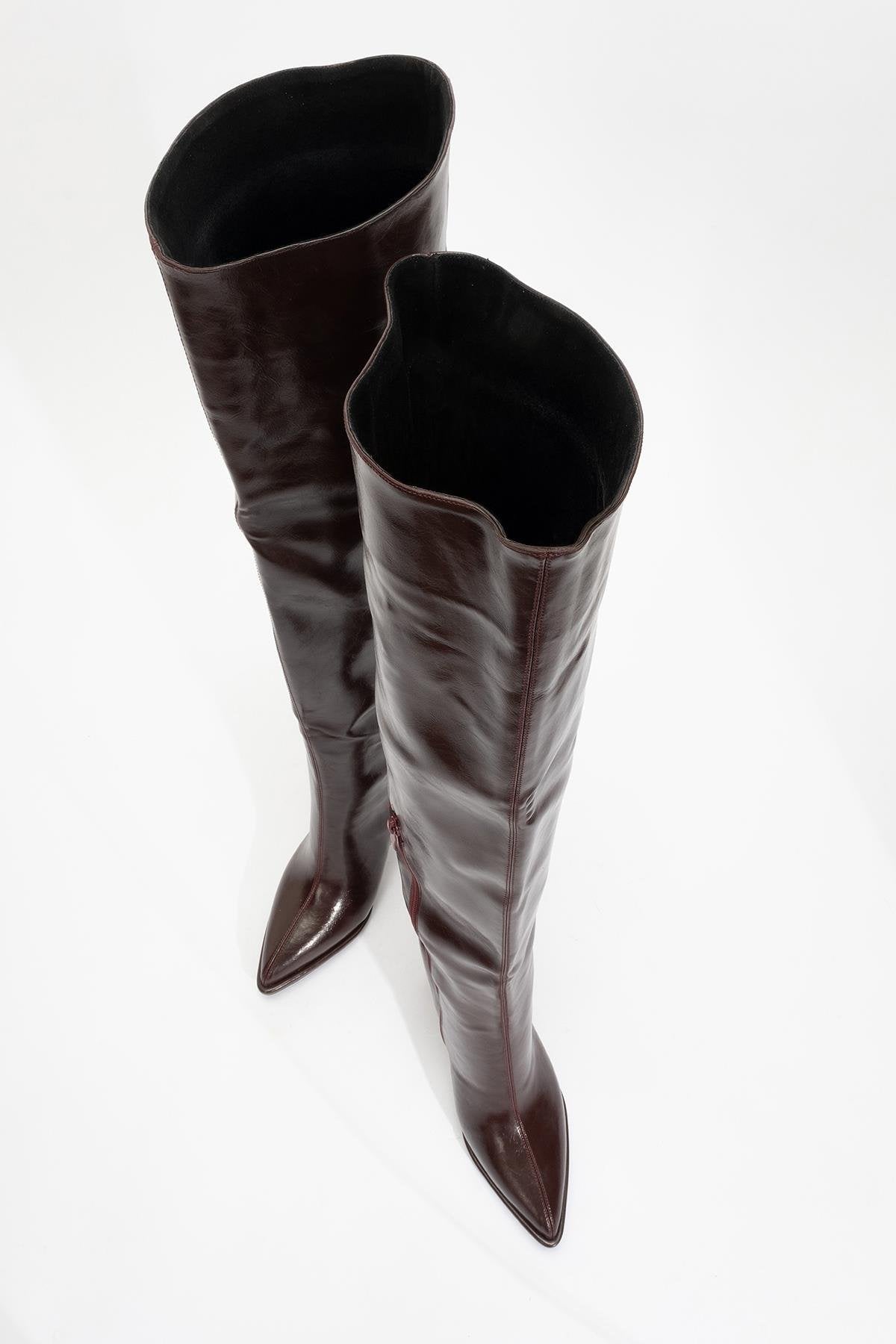 Lepa - Burgundy Chunky Heel Over-The-Knee Boot – side view showing leather, Vowalisse