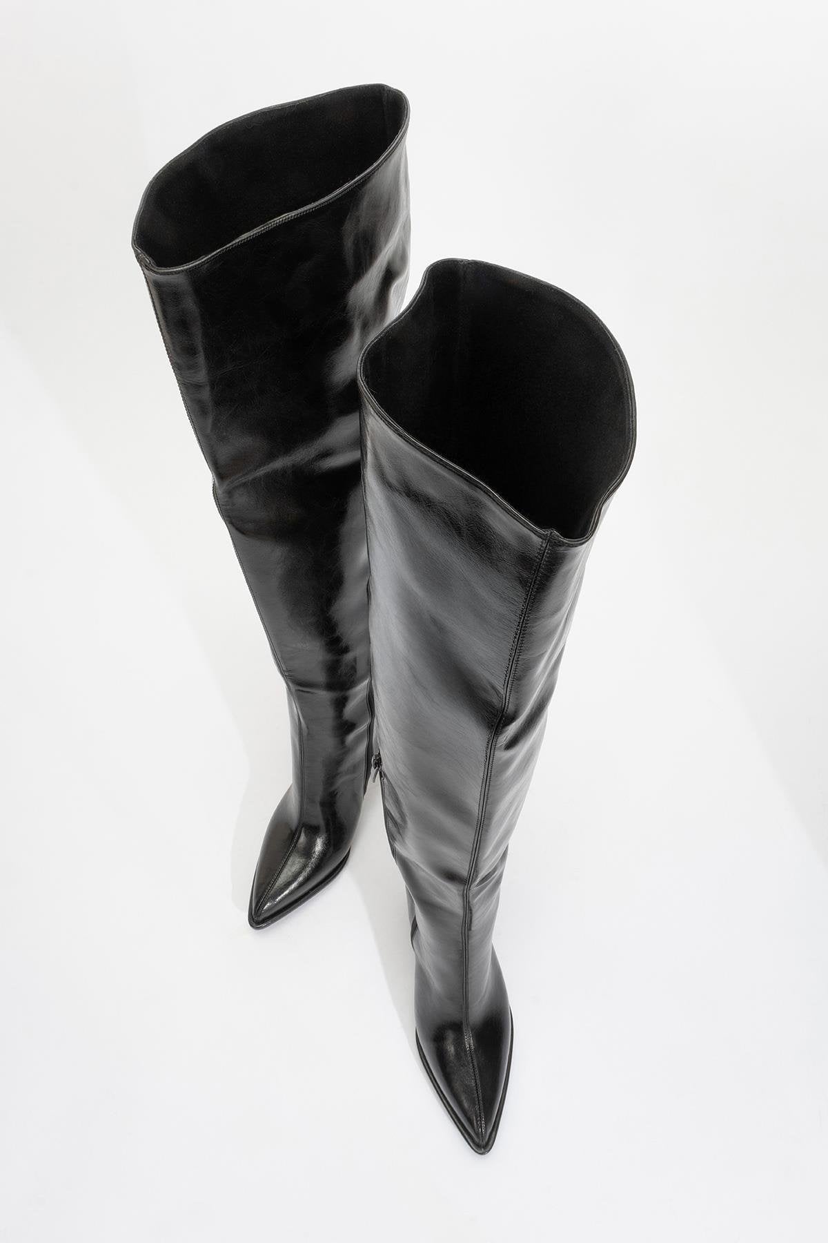 Lepa - Black Chunky Heel Over-The-Knee Boot – side view showing leather, black, Vowalisse