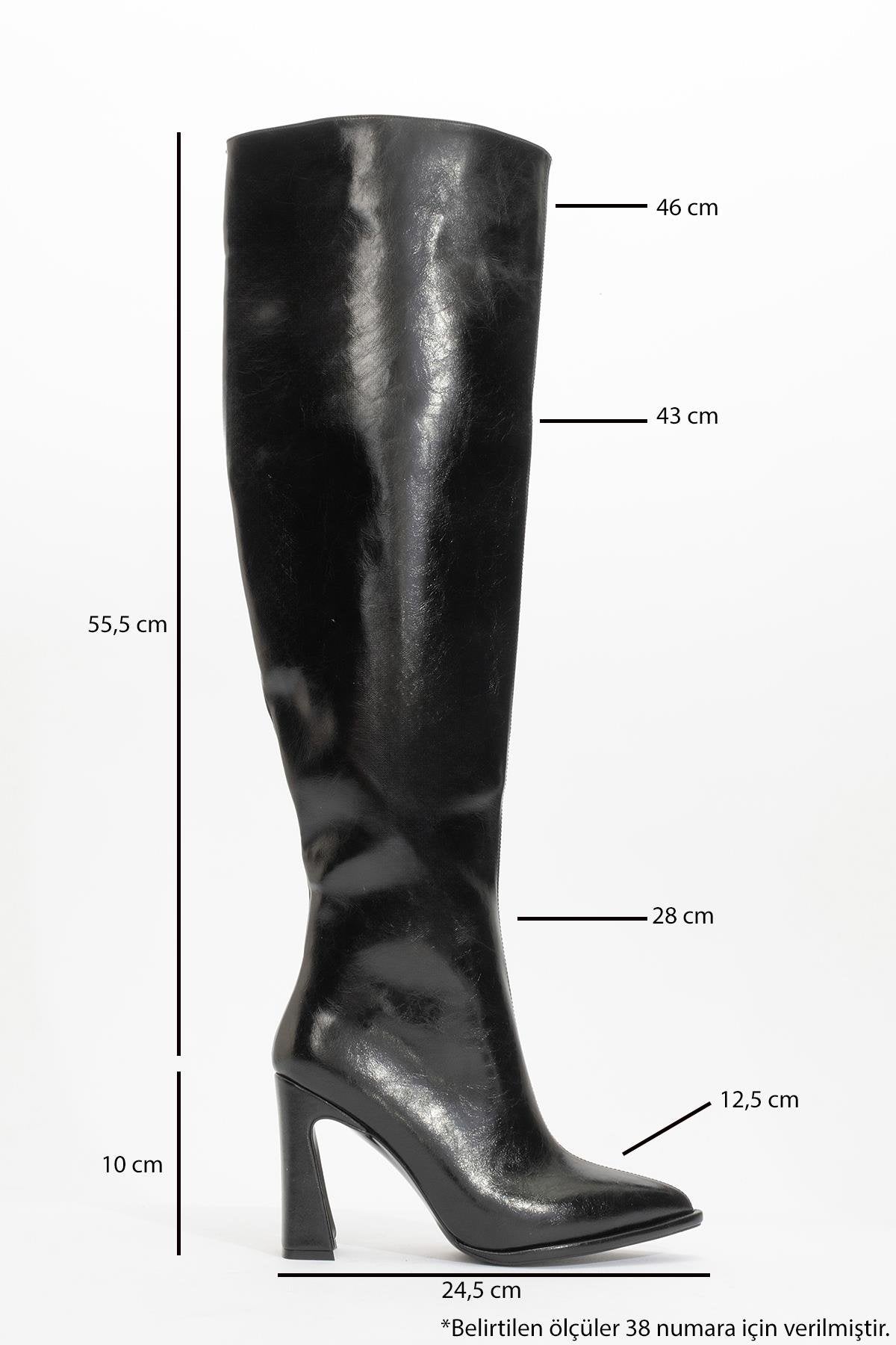 Lepa - Black Chunky Heel Over-The-Knee Boot – heel view showing leather, black, Vowalisse