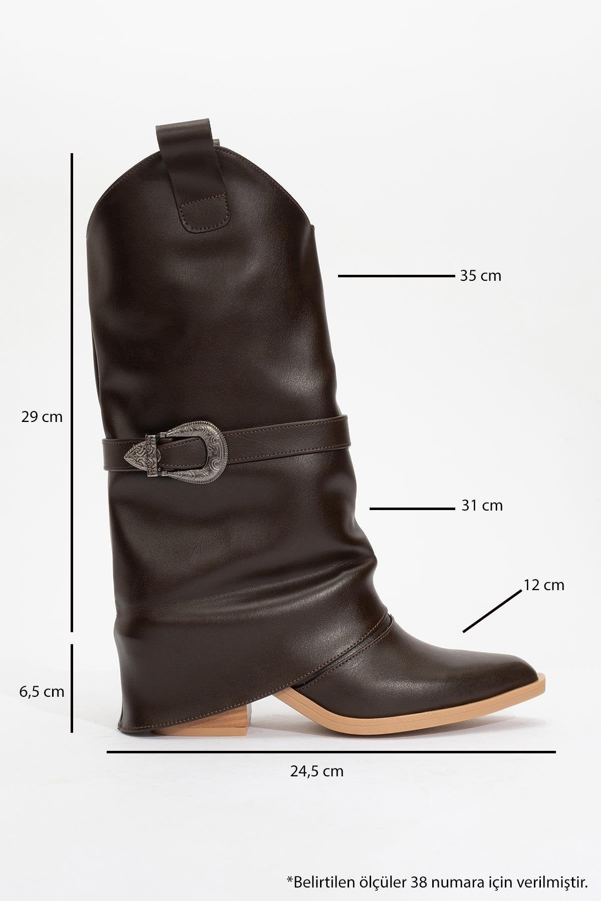 Okus - Brown Buckled Block Heel Ankle Boot – heel view showing leather, Vowalisse