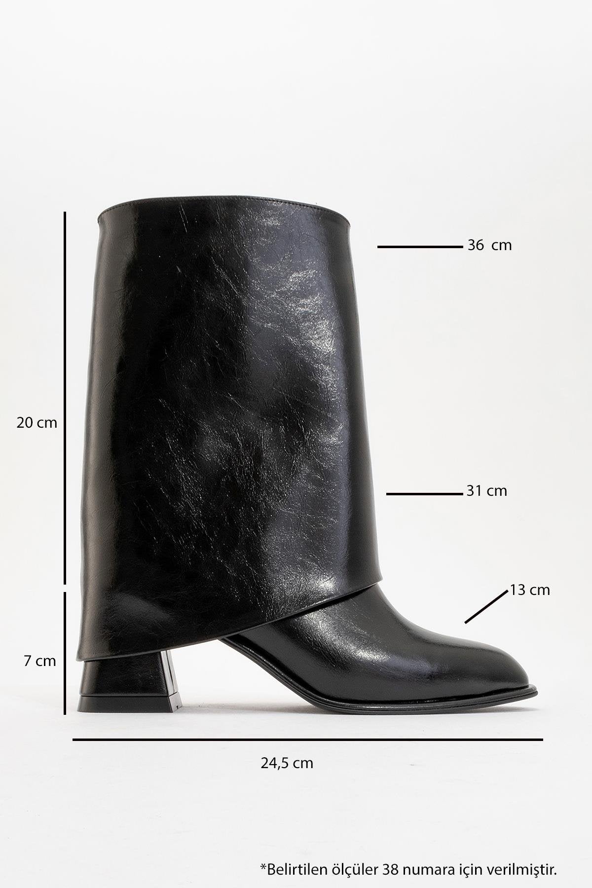 Ellas Black Chunky Heel Boot – heel view showing leather, black, red, Vowalisse