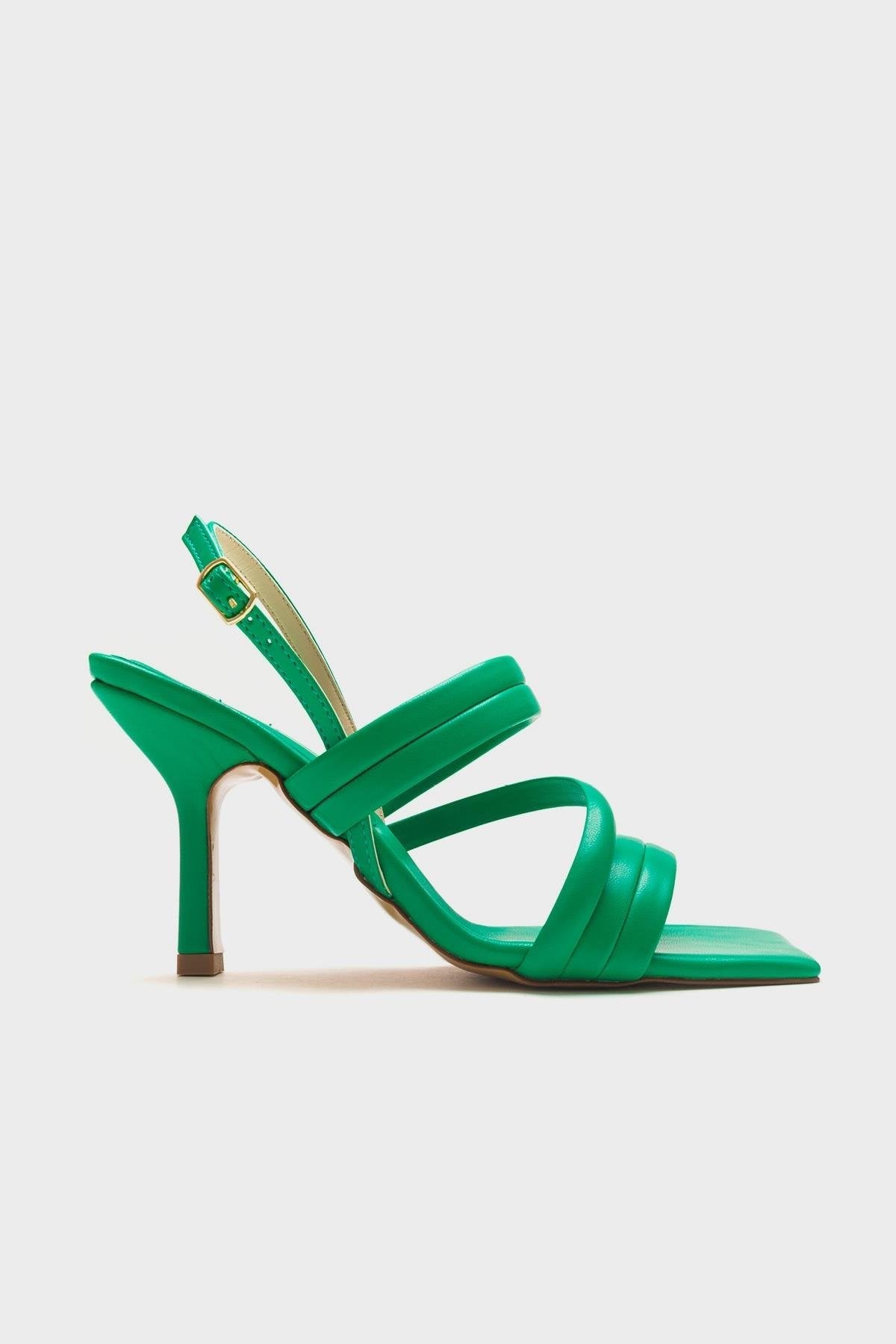 Heel - Green Heeled Sandal – top view showing leather, green, Vowalisse