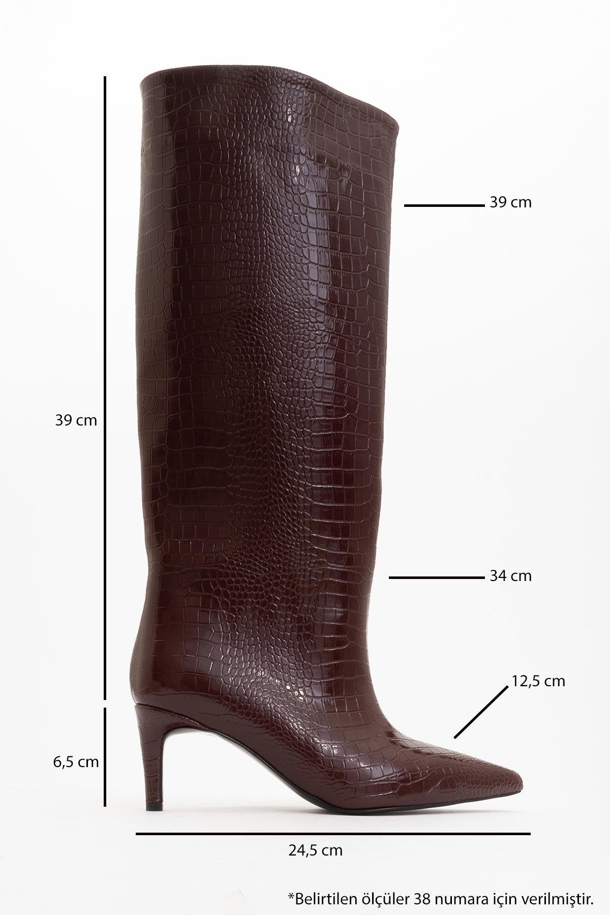 Cassandra Burgundy Pattern High‑Heel Boot – back view showing leather, red, Vowalisse