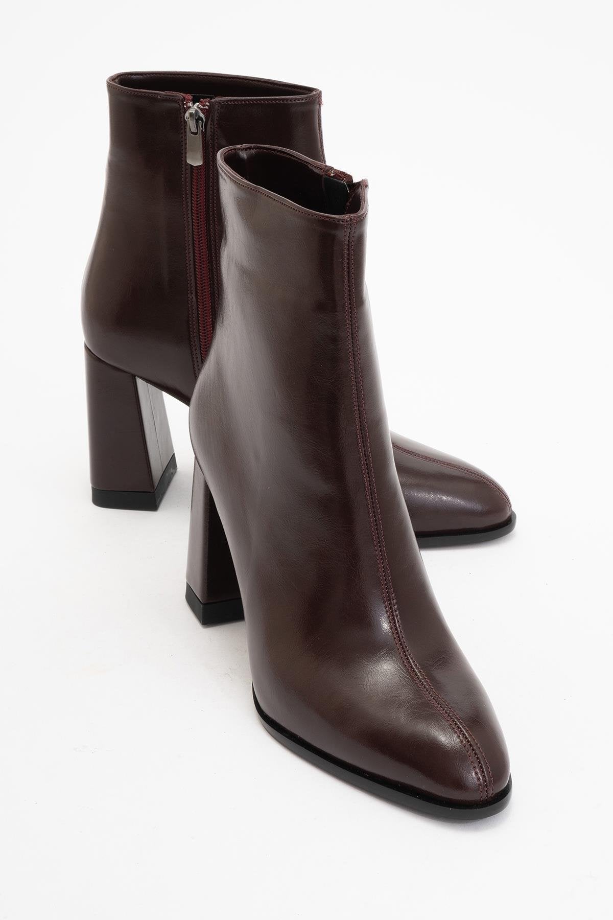 Jewel Burgundy High Heel Boot – front three-quarter view showing leather, red, Vowalisse