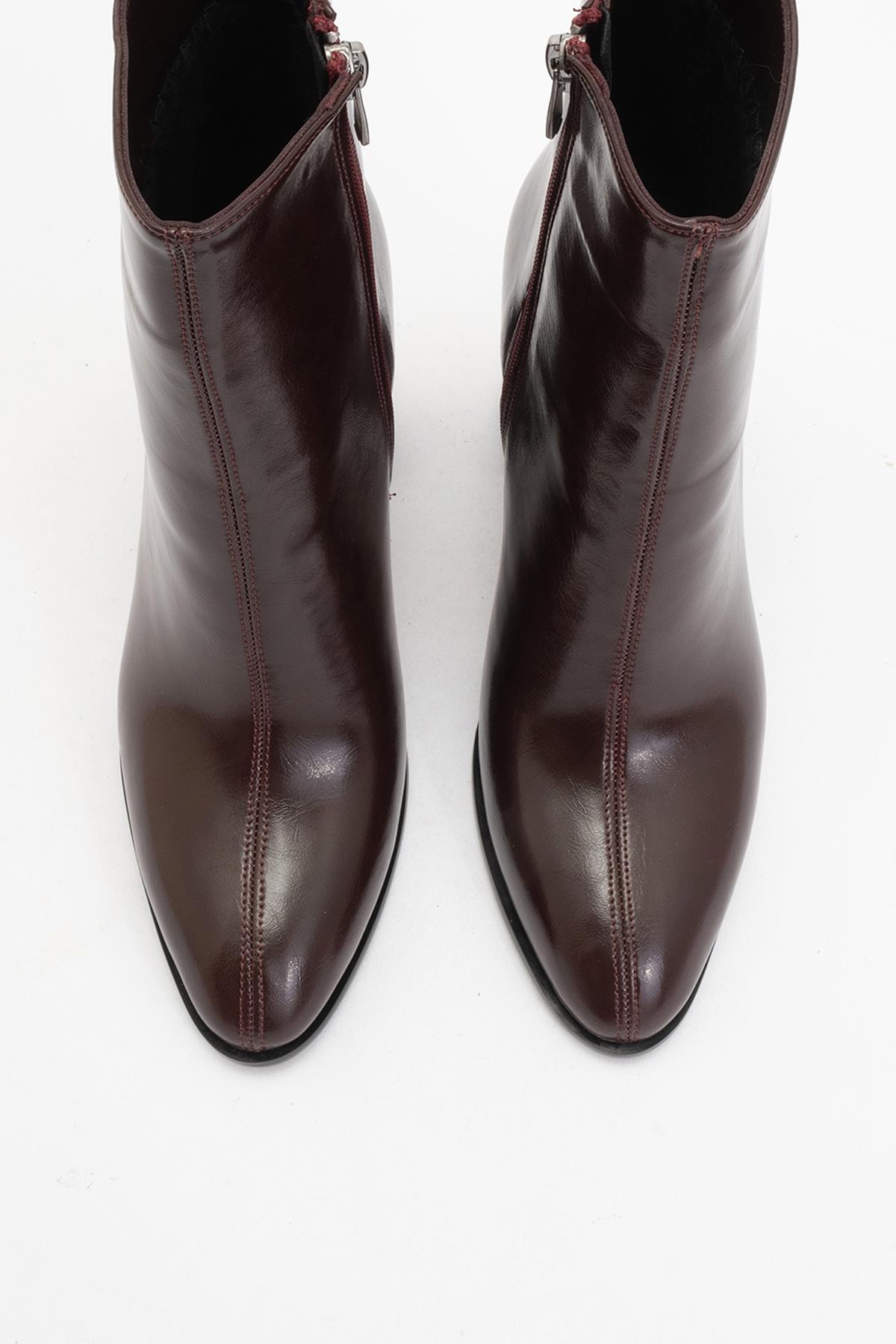 Jewel Burgundy High Heel Boot – side view showing leather, red, Vowalisse