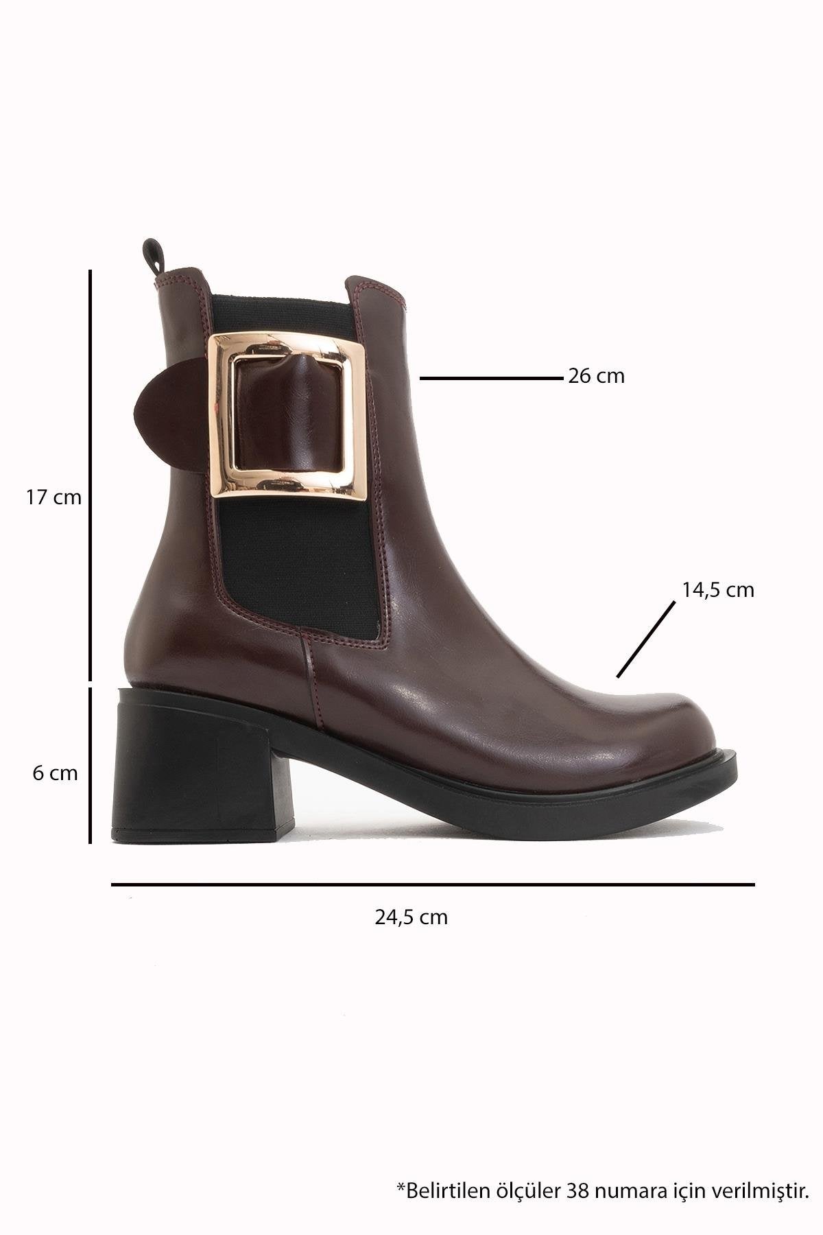 Moriah - Burgundy Buckle Elastic Side-Zip Block Heel Boot – back view showing leather, Vowalisse