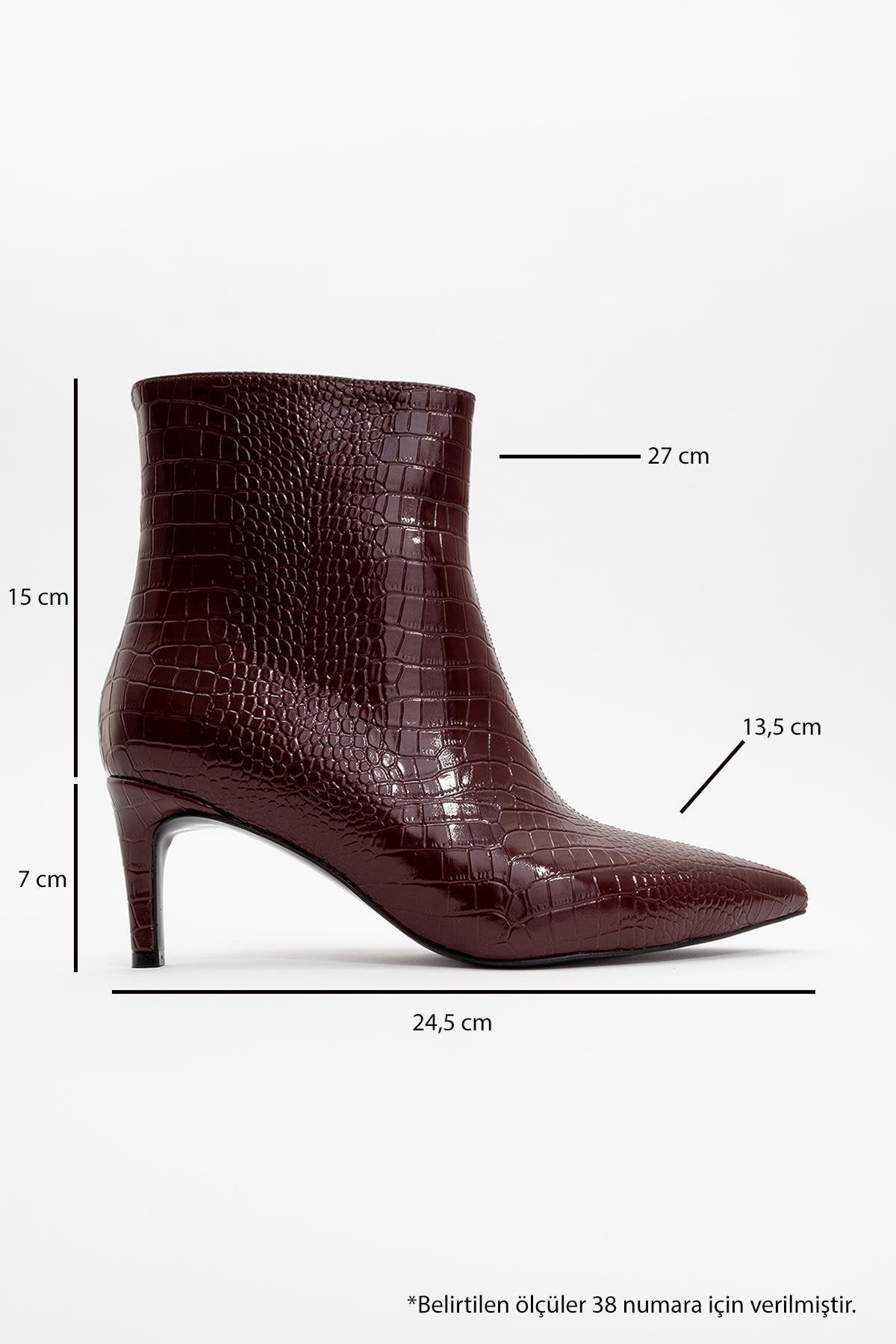 Noya Burgundy Pattern Stiletto Boot – back view showing leather, Vowalisse