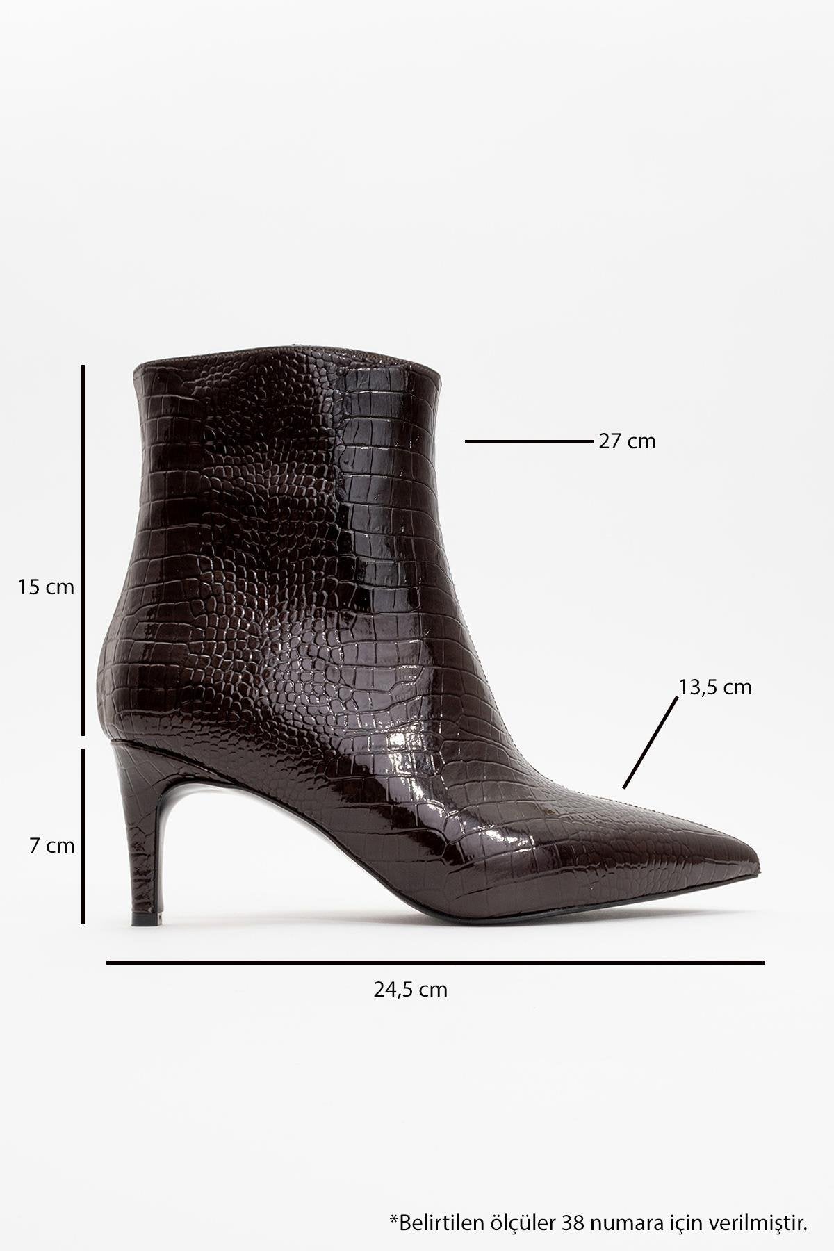Noya Brown Pattern Stiletto Boot – back view showing leather, Vowalisse
