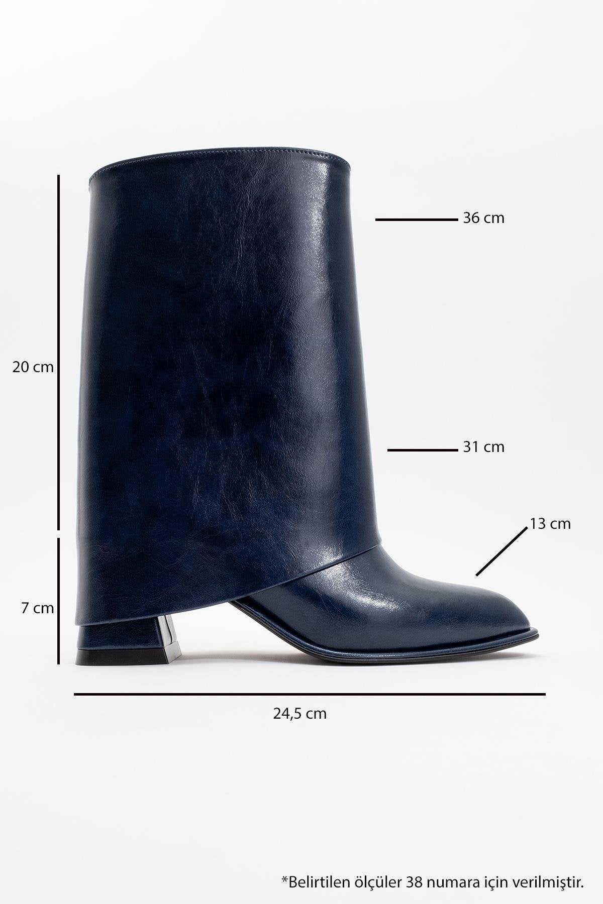 Ellas Navy Chunky Heel Boot – back view showing leather, red, Vowalisse
