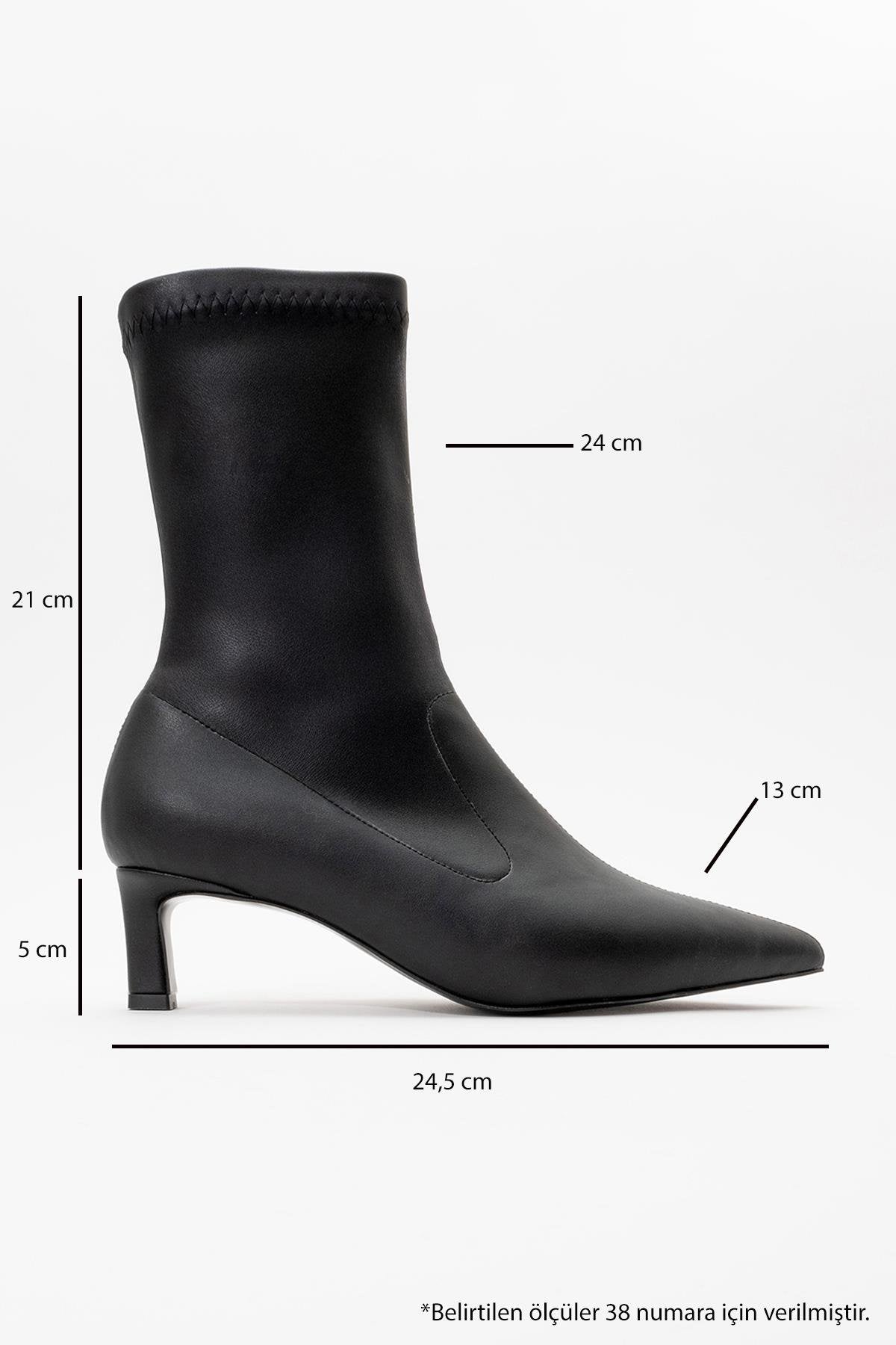 Lewin Black Pointed Toe Stiletto Boot – back view showing leather, black, red, Vowalisse