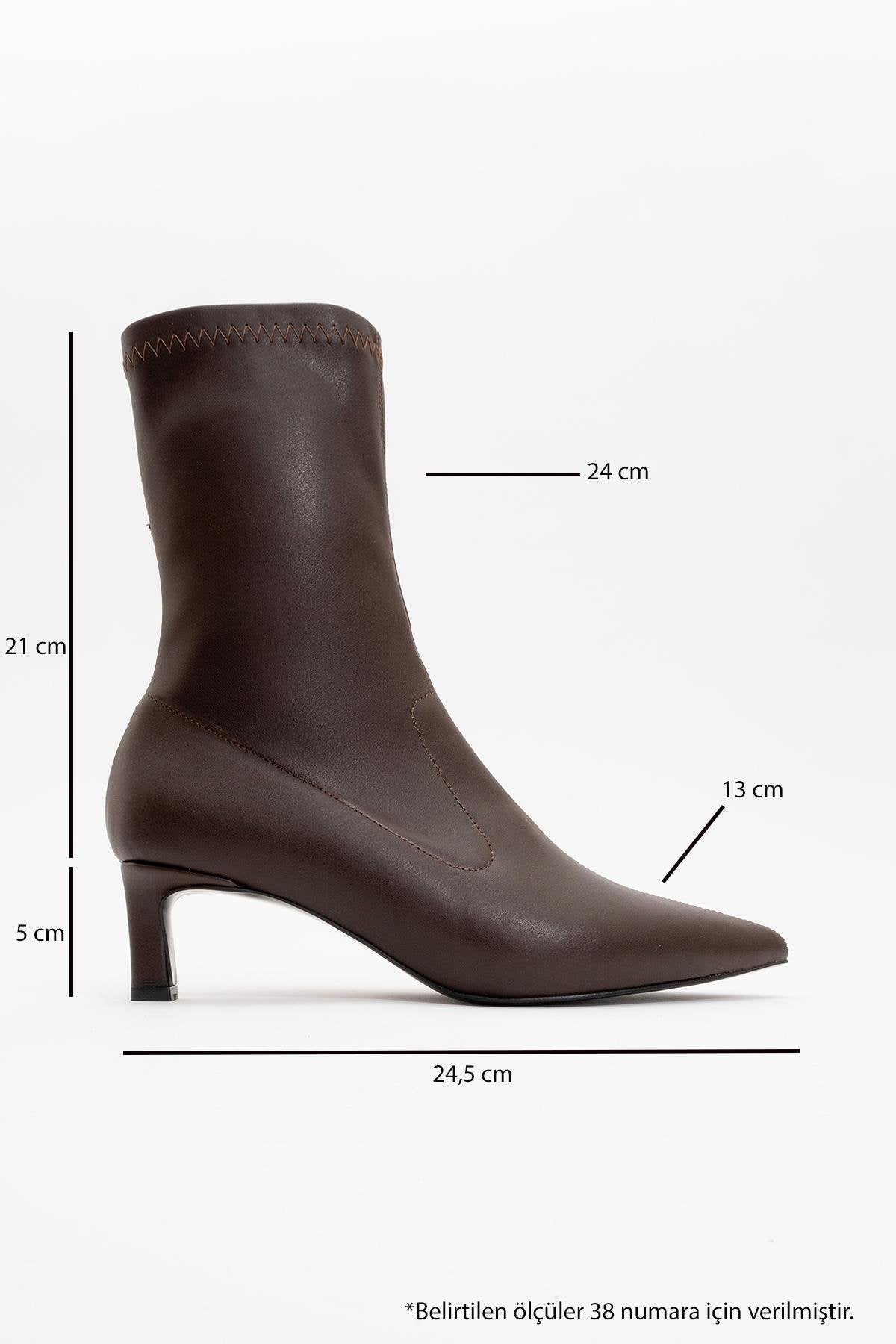 Lewin Brown Pointed Toe Stiletto Boot – back view showing leather, red, Vowalisse