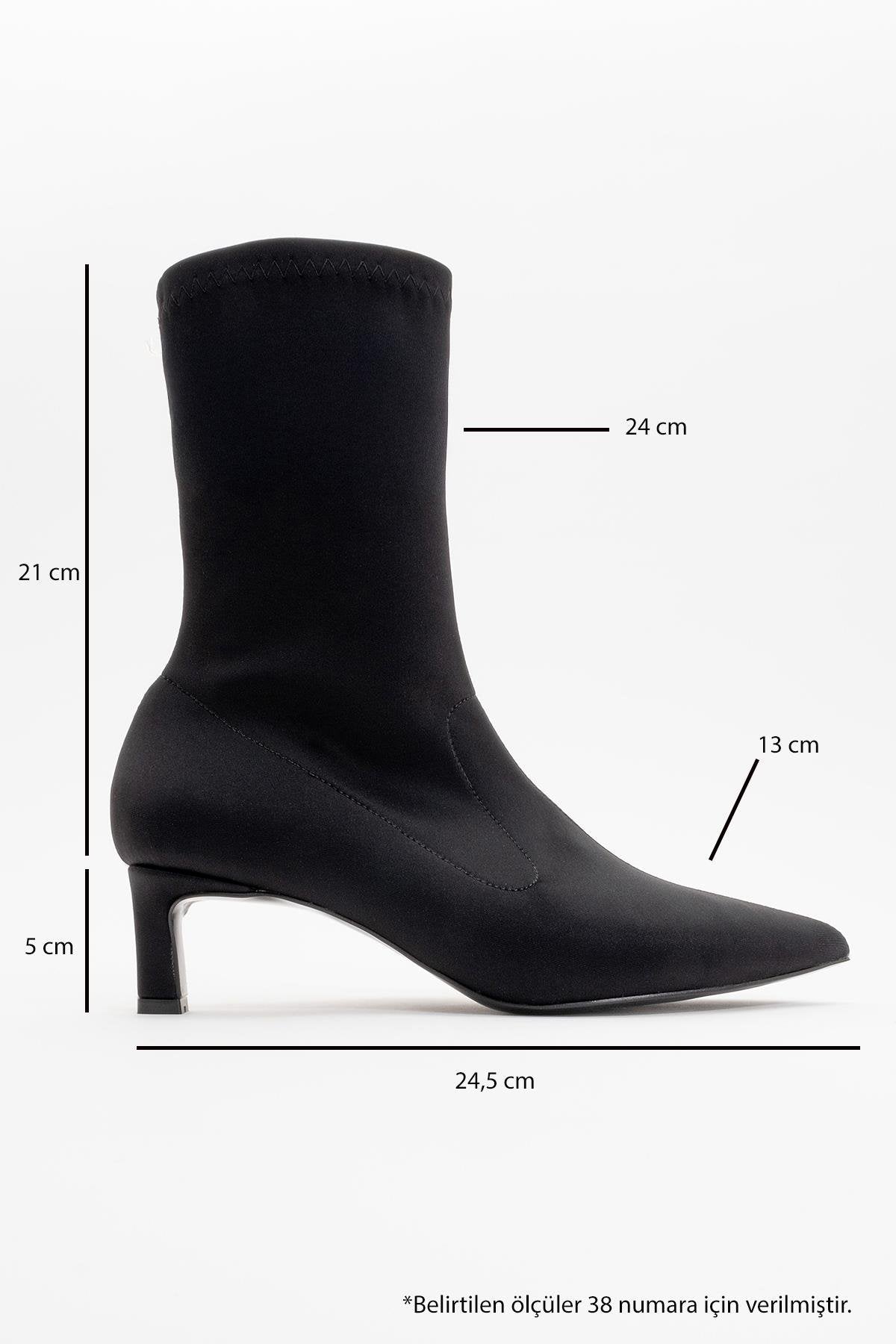 Lewin Black Stretch Pointed Toe Stiletto Boot – back view showing leather, black, red, Vowalisse