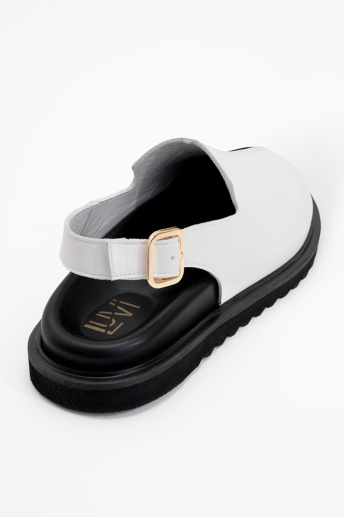 Laby - White Leather Clogs – detail view showing leather, suede, white, Vowalisse