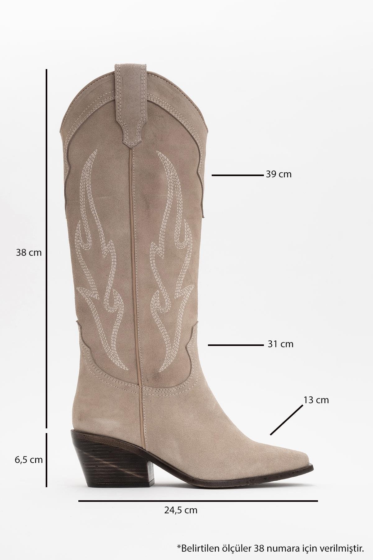 Pietro - Beige Suede Genuine Leather Western Boot – back view showing leather, suede, Vowalisse