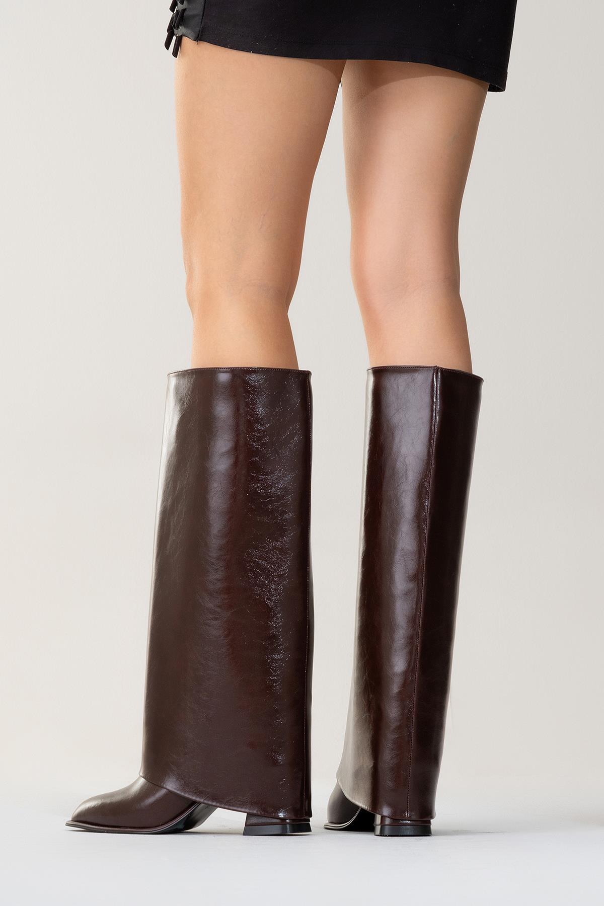 Maybe Burgundy Chunky Heel Boot – product view 9 showing leather, red, Vowalisse