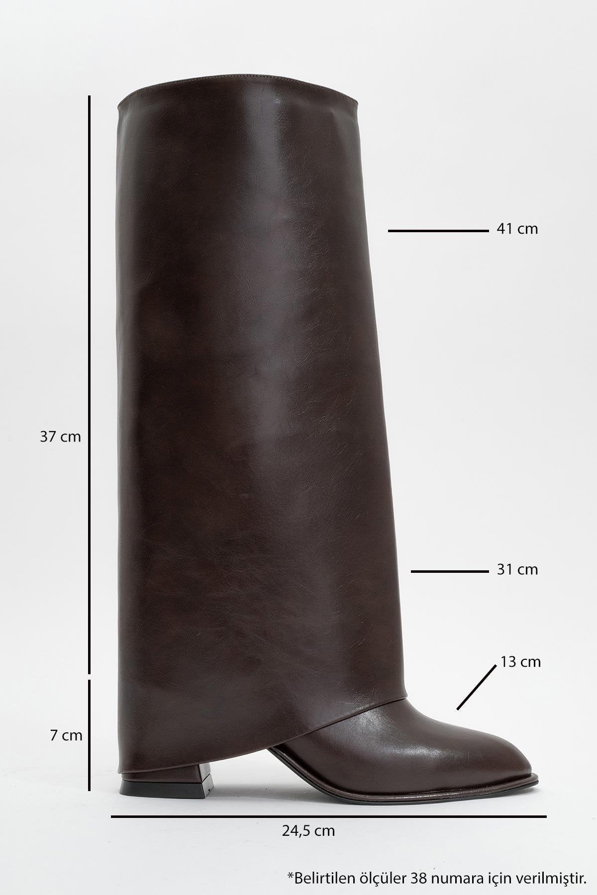 Maybe Brown Chunky Heel Boot – back view showing leather, red, Vowalisse