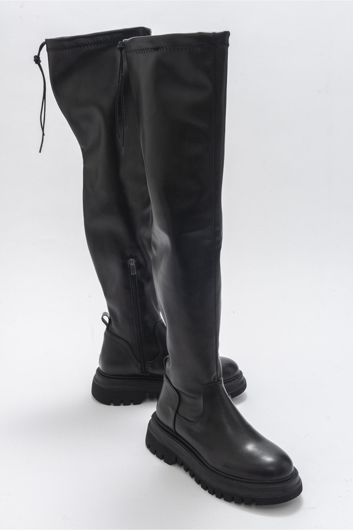 Chip - Black Knee-High Boot – front three-quarter view showing leather, black, Vowalisse