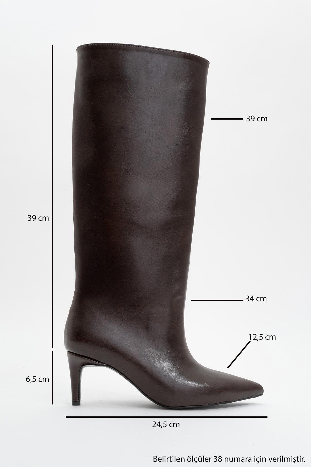 Cassandra Brown Cilt High‑Heel Boot – back view showing leather, red, Vowalisse
