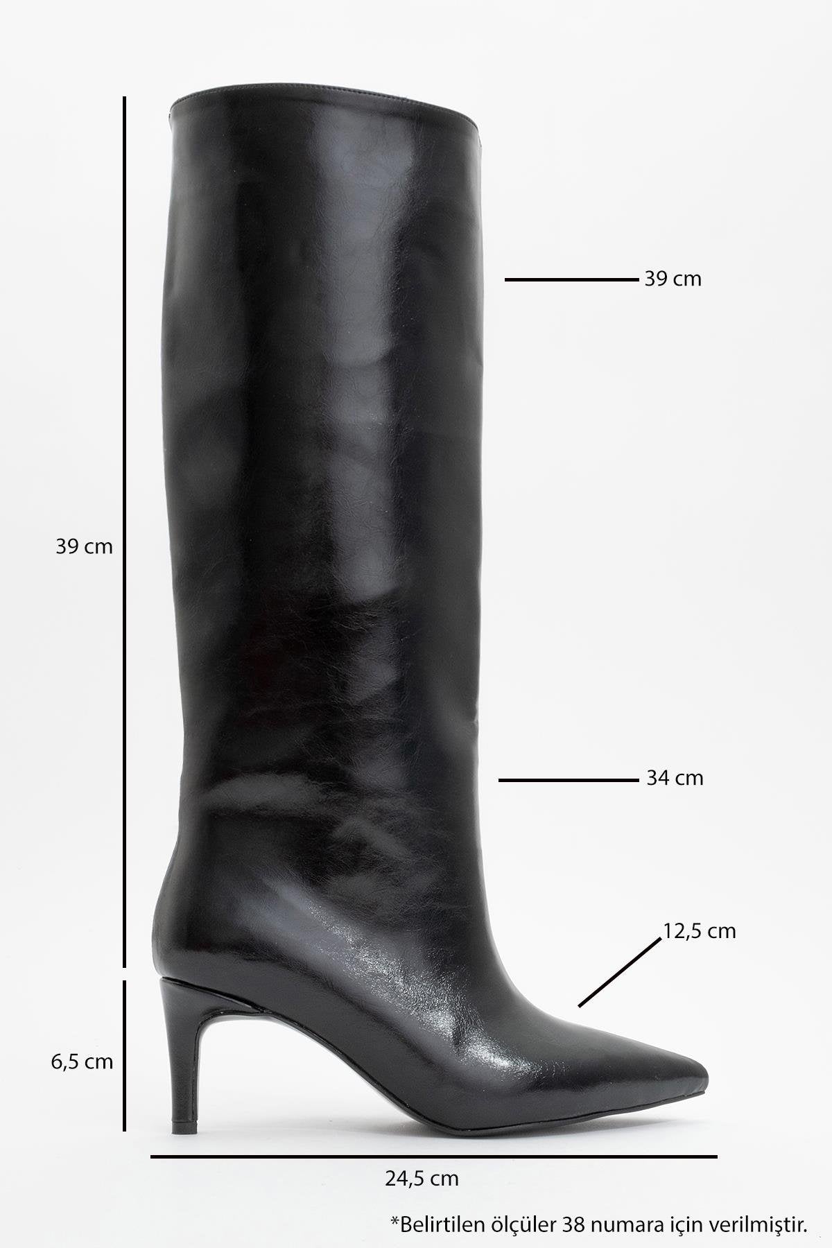 Camila - Black Heeled Boot – back view showing leather, black, Vowalisse