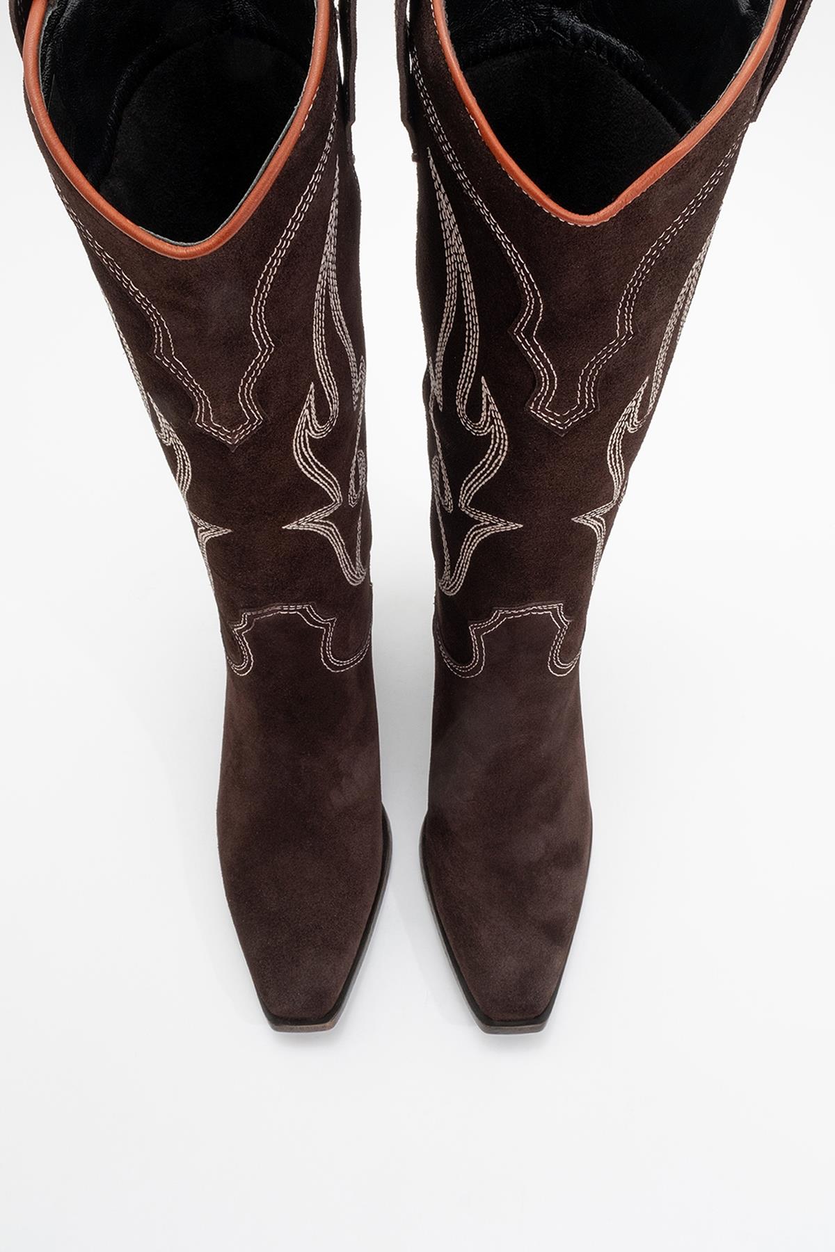 Pietro - Brown Genuine Suede Western Boot – side view showing leather, suede, Vowalisse
