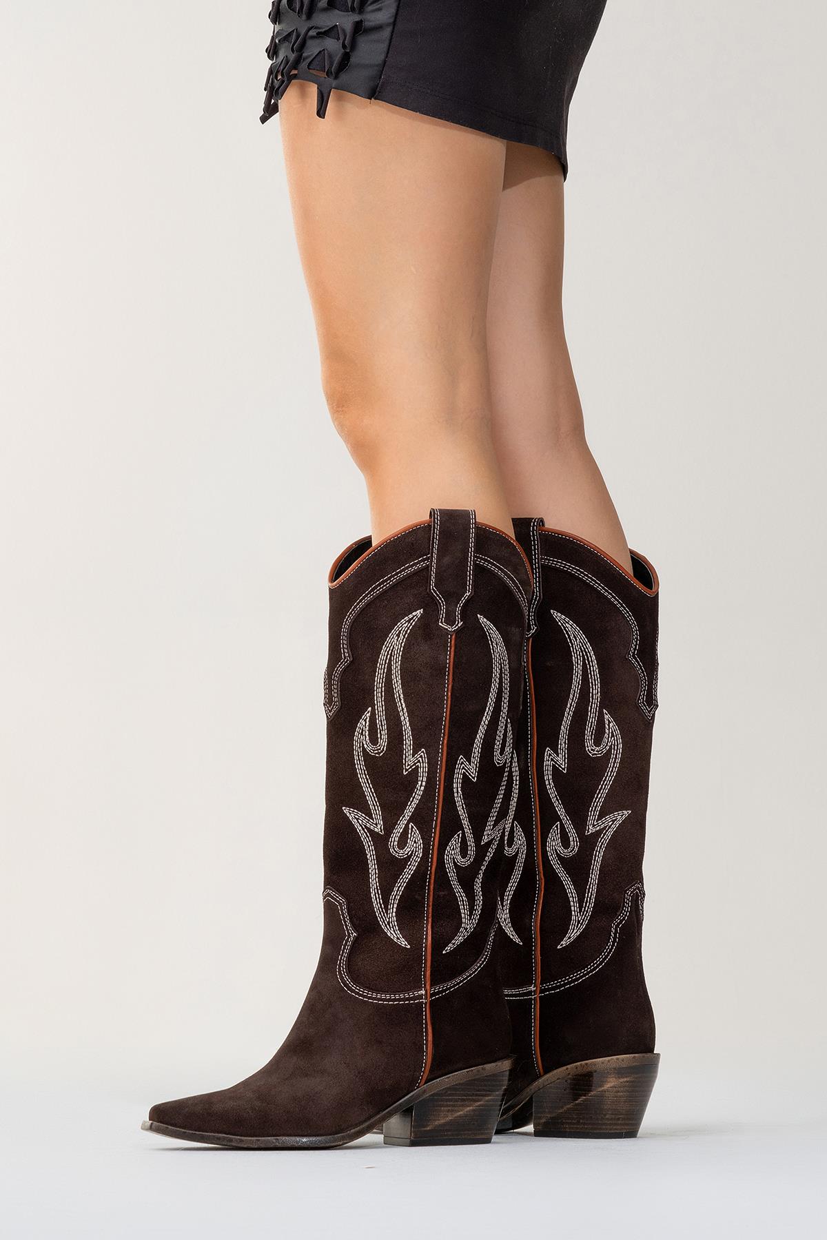 Pietro - Brown Genuine Suede Western Boot – product view 9 showing leather, suede, Vowalisse