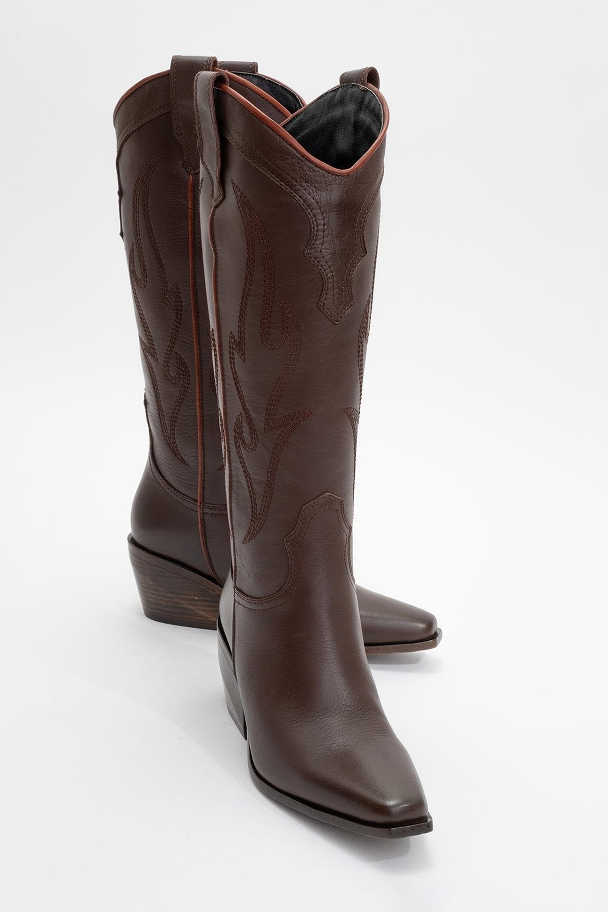 Pietro - Brown Genuine Leather Western Boot – front three-quarter view showing leather, Vowalisse