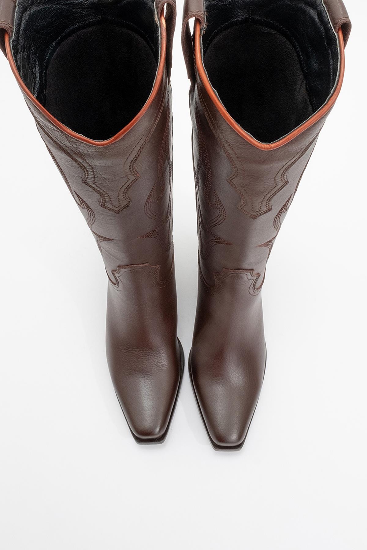Pietro - Brown Genuine Leather Western Boot – side view showing leather, Vowalisse