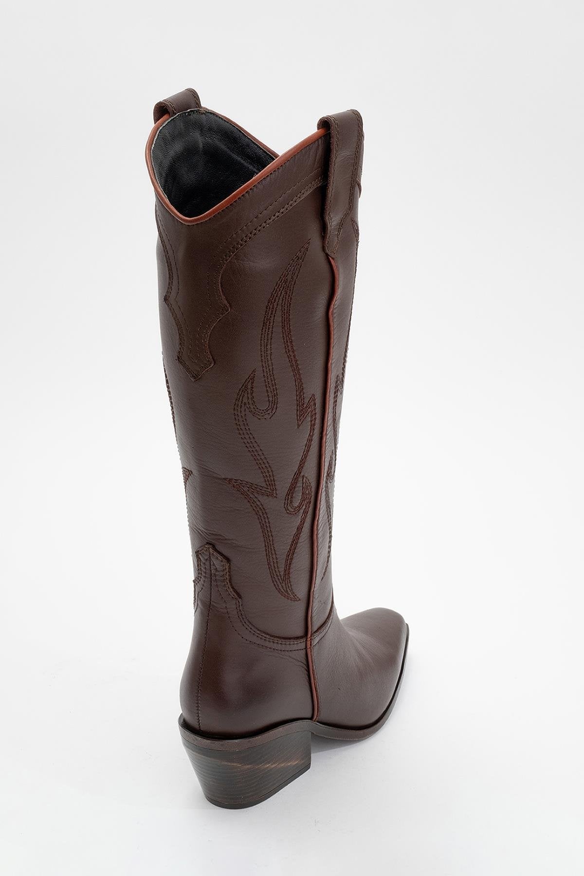 Pietro - Brown Genuine Leather Western Boot – heel view showing leather, Vowalisse