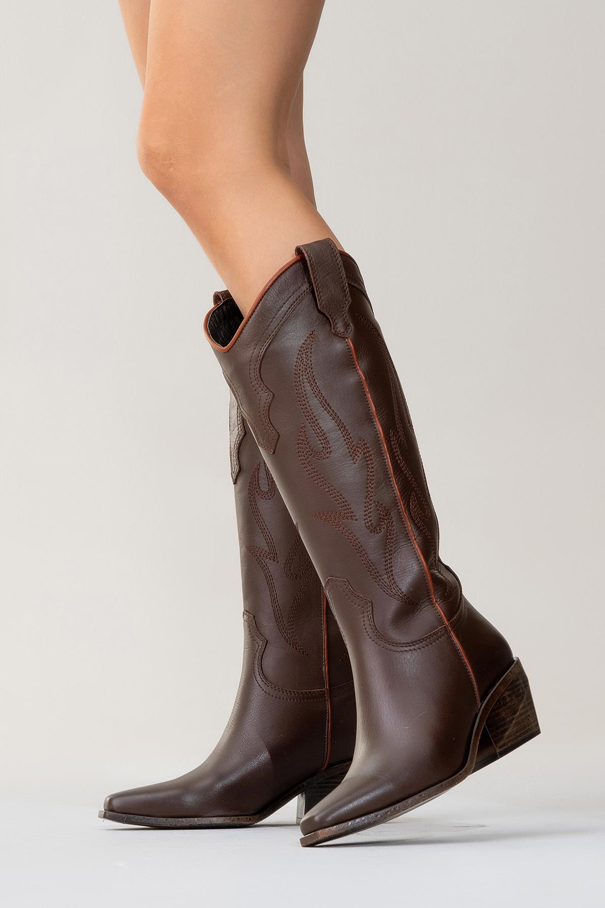 Pietro - Brown Genuine Leather Western Boot – top view showing leather, Vowalisse