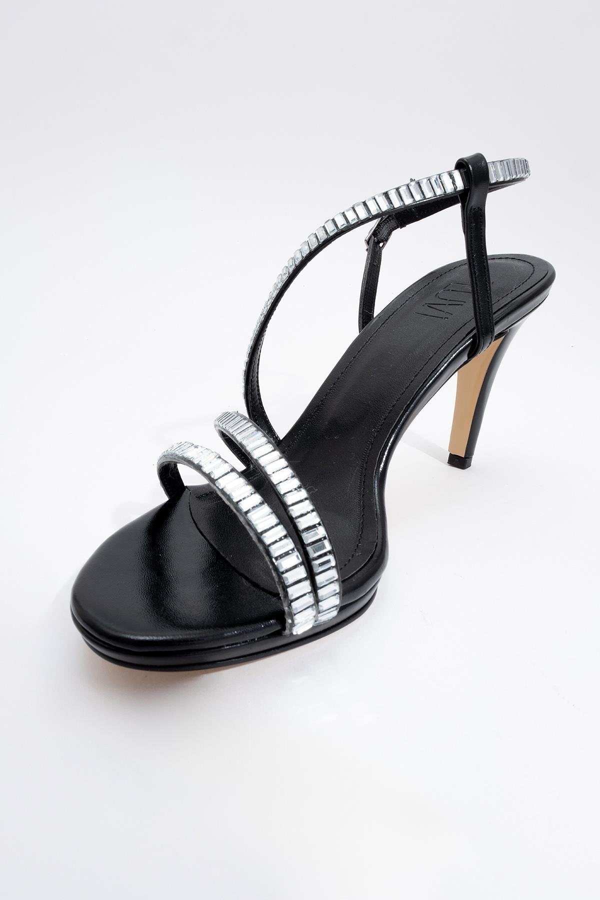 Nuevo - Black Jeweled High-Heel Dress Shoe – side view showing leather, black, Vowalisse