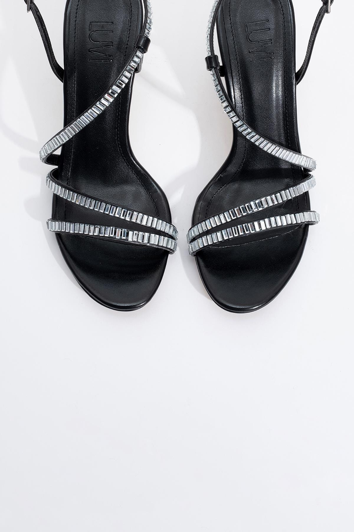 Nuevo - Black Jeweled High-Heel Dress Shoe – back view showing leather, black, Vowalisse